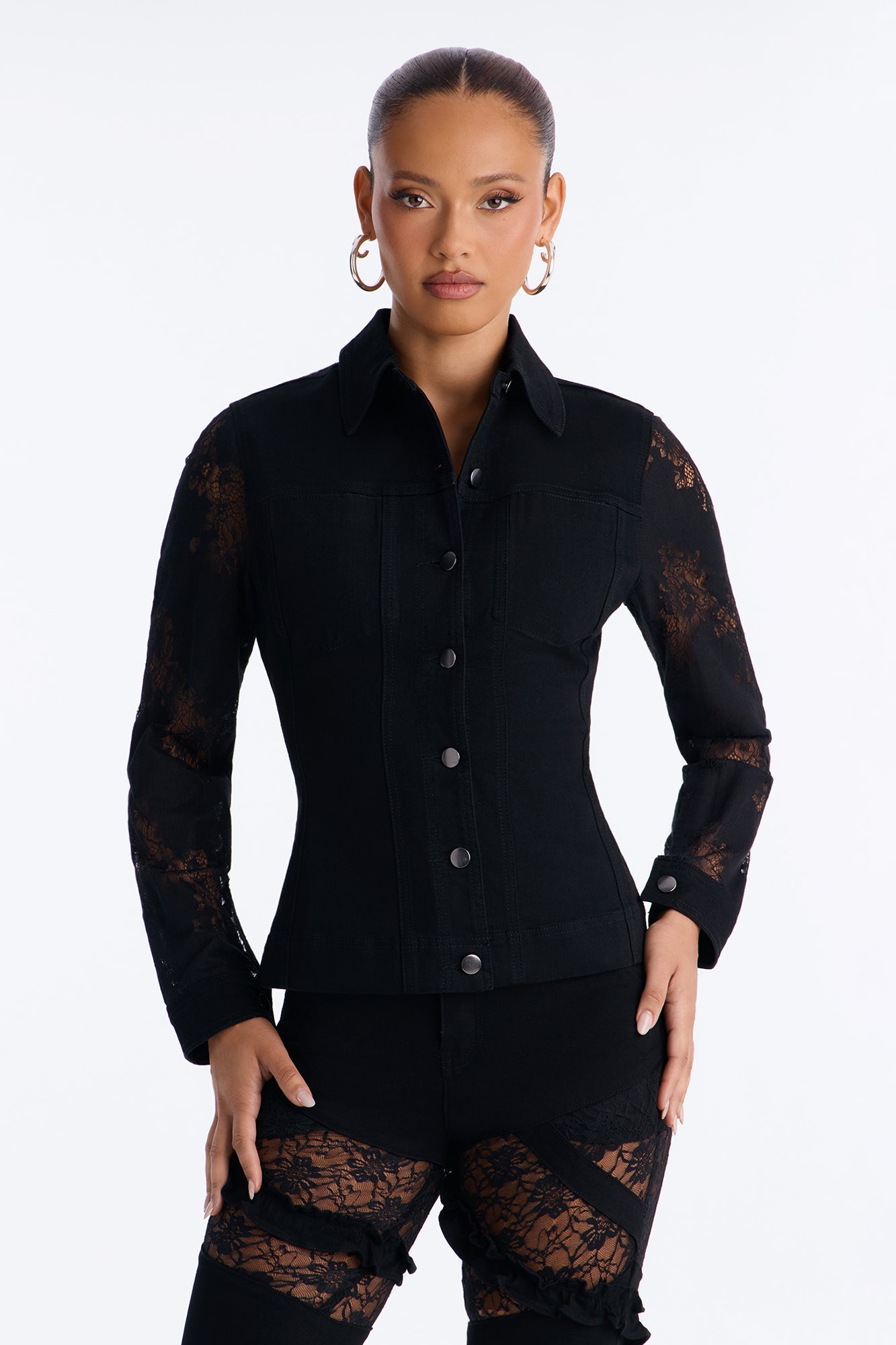 Dreamcatcher Lace Stretch Denim Jacket - Black