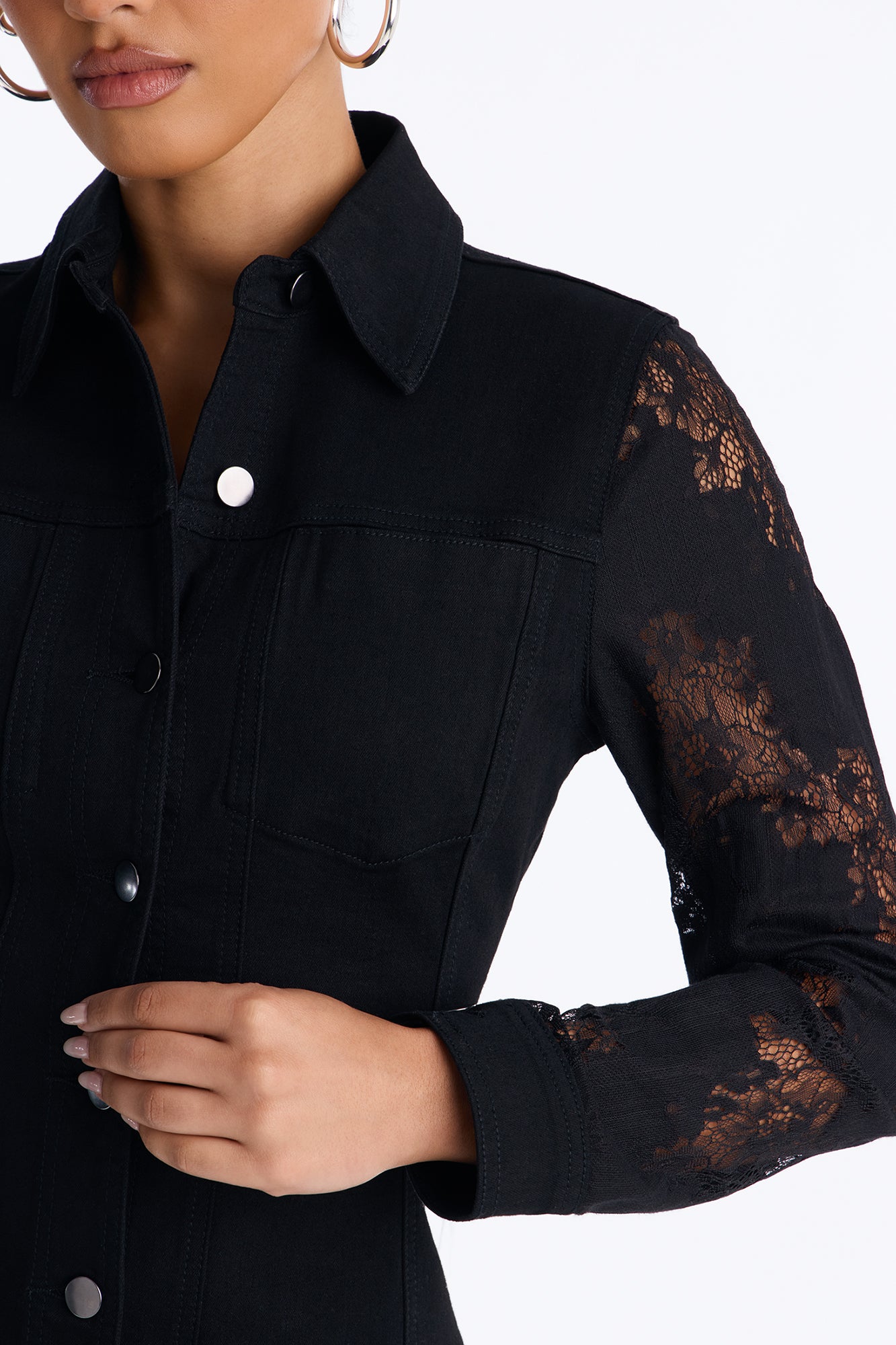 Dreamcatcher Lace Stretch Denim Jacket - Black