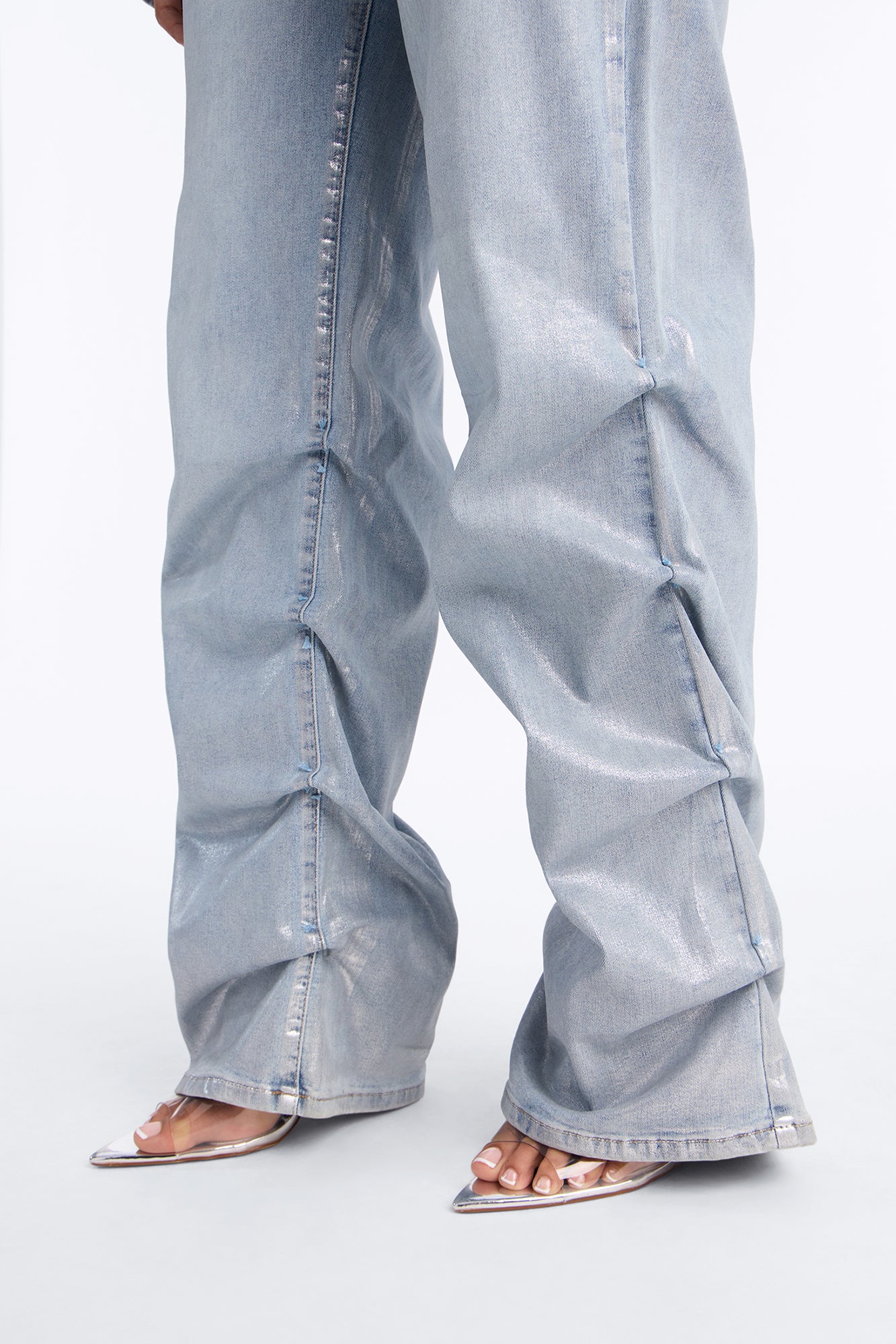 Frenchie Foil Stacked Slim Jeans - Light Wash