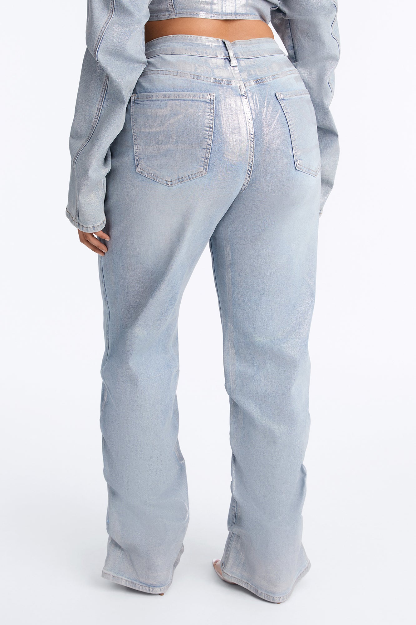 Frenchie Foil Stacked Slim Jeans - Light Wash
