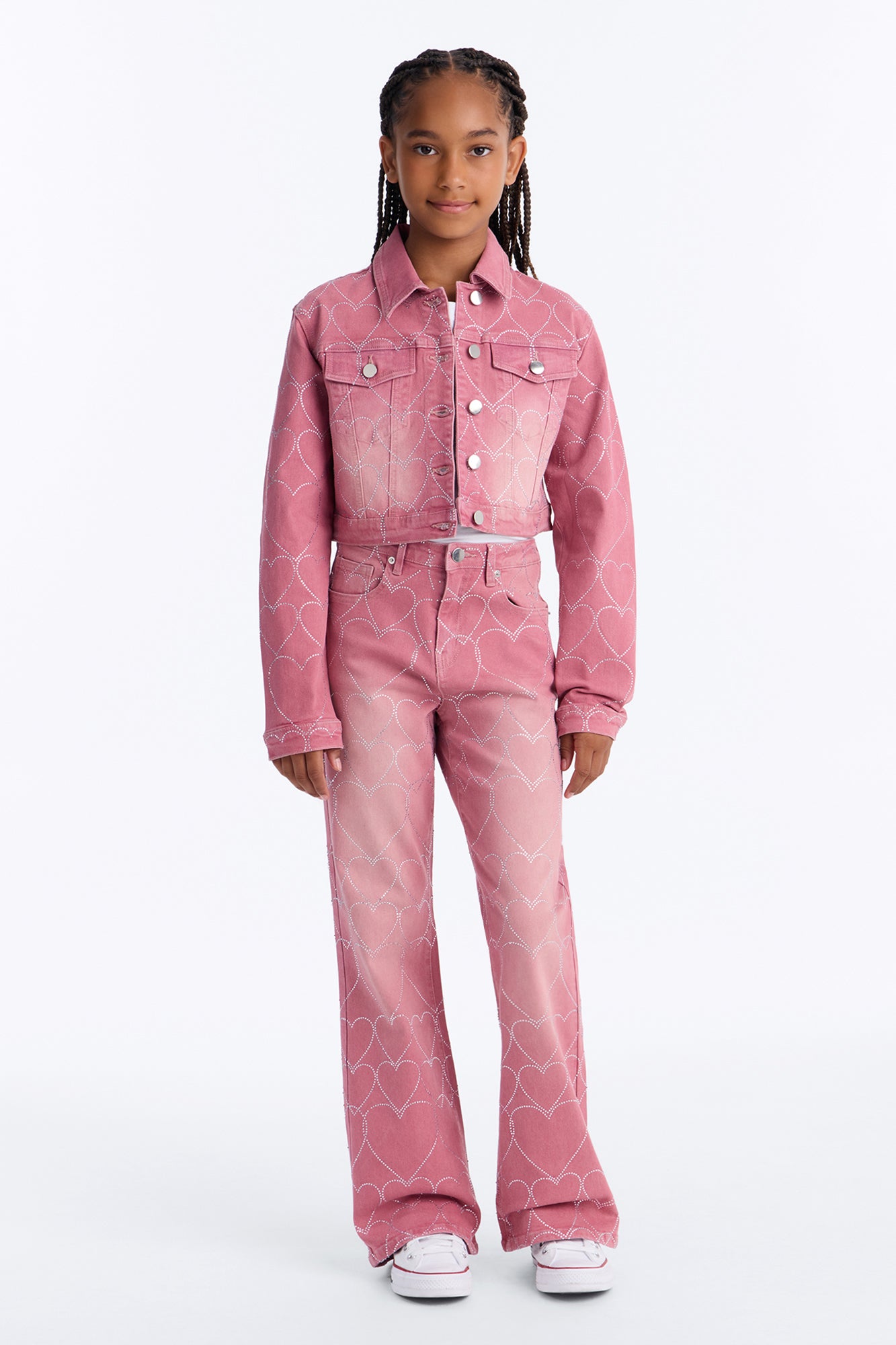 Mini Breaking My Heart Embellished Denim Jacket - Rose