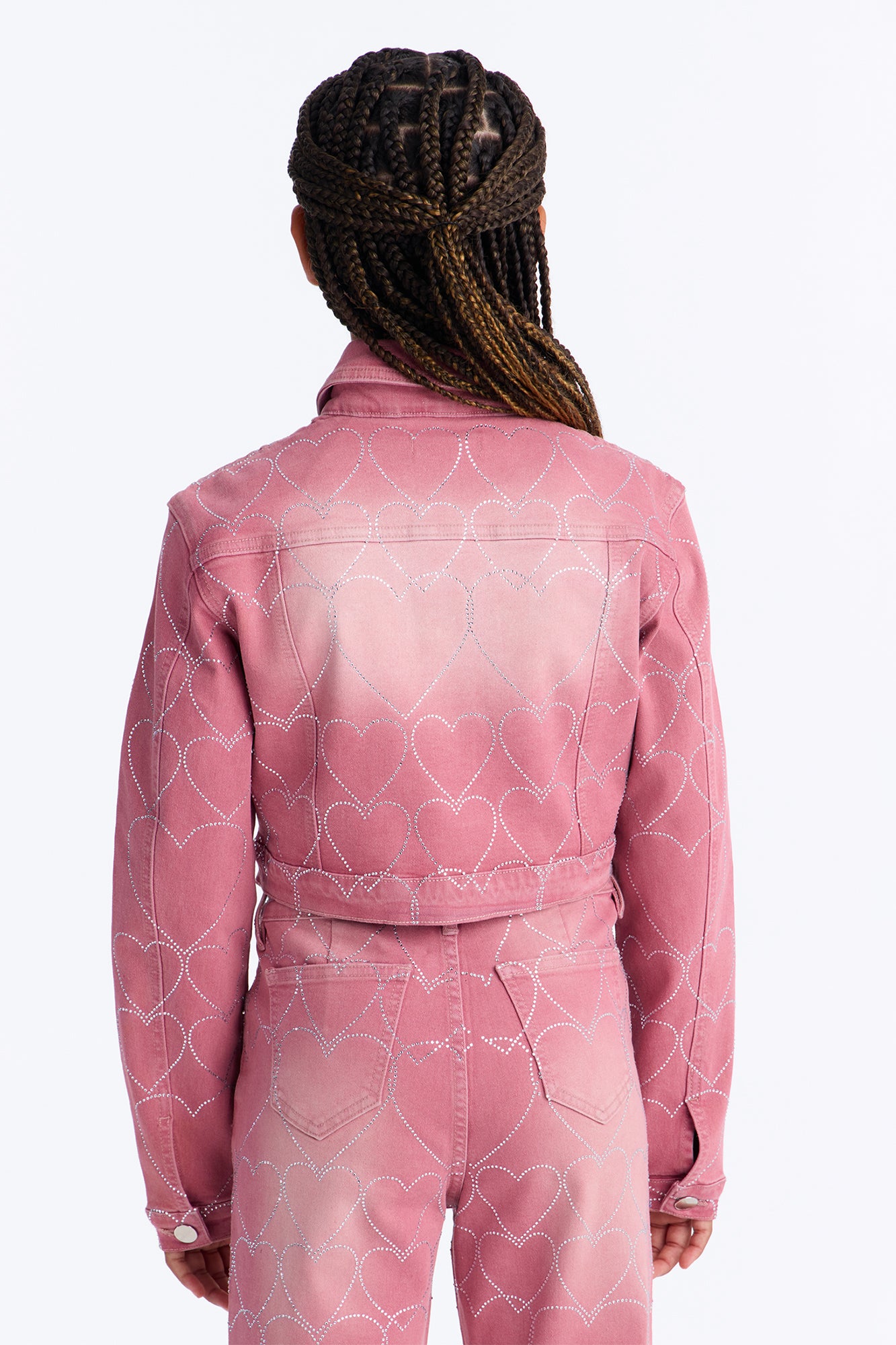 Mini Breaking My Heart Embellished Denim Jacket - Rose