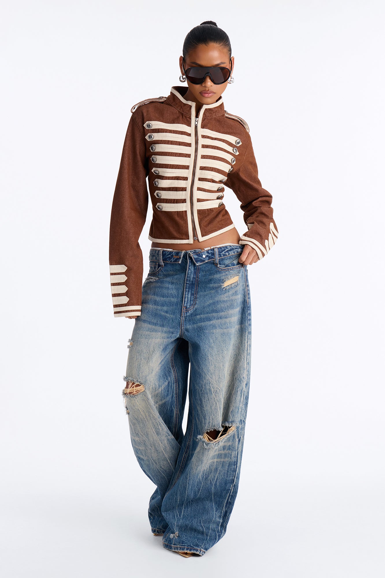 New York Edition Ripped Foldover Jeans - Vintage Wash