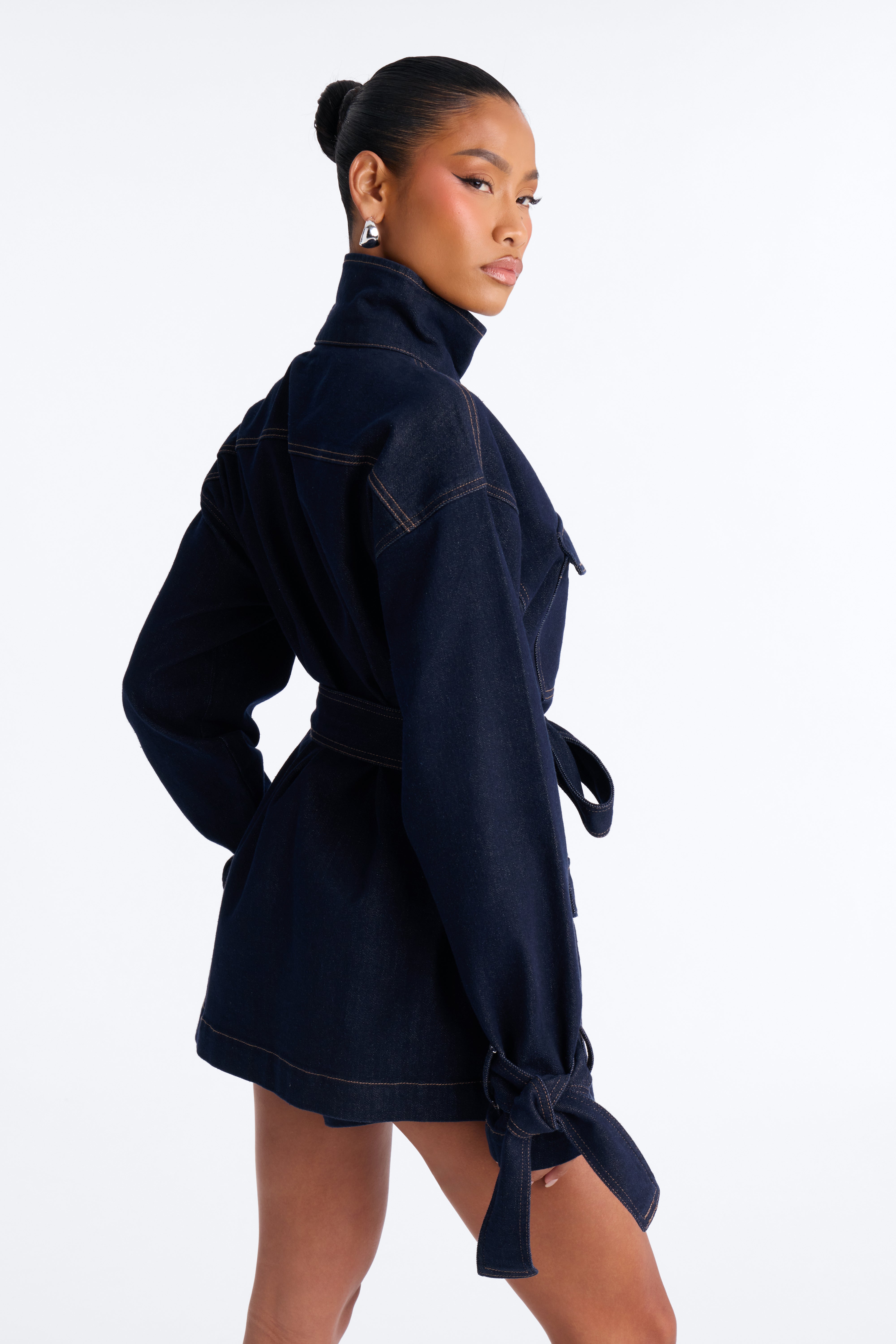 Miranda Belted Denim Short Set - Dark Denim