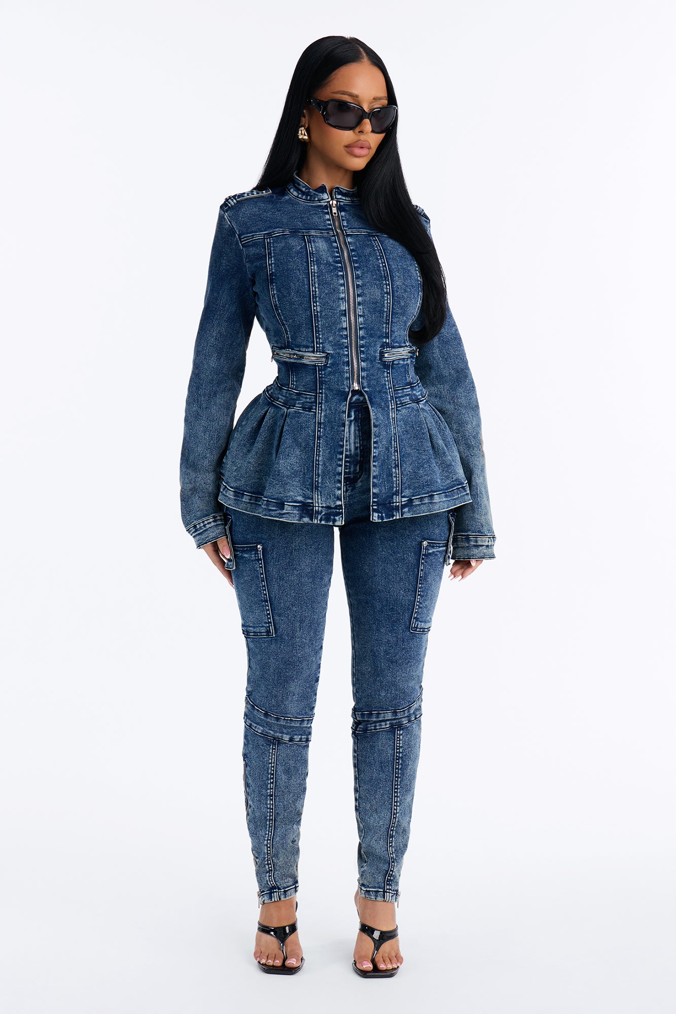 Lowkey Snatched Peplum Denim Jacket - Vintage Wash