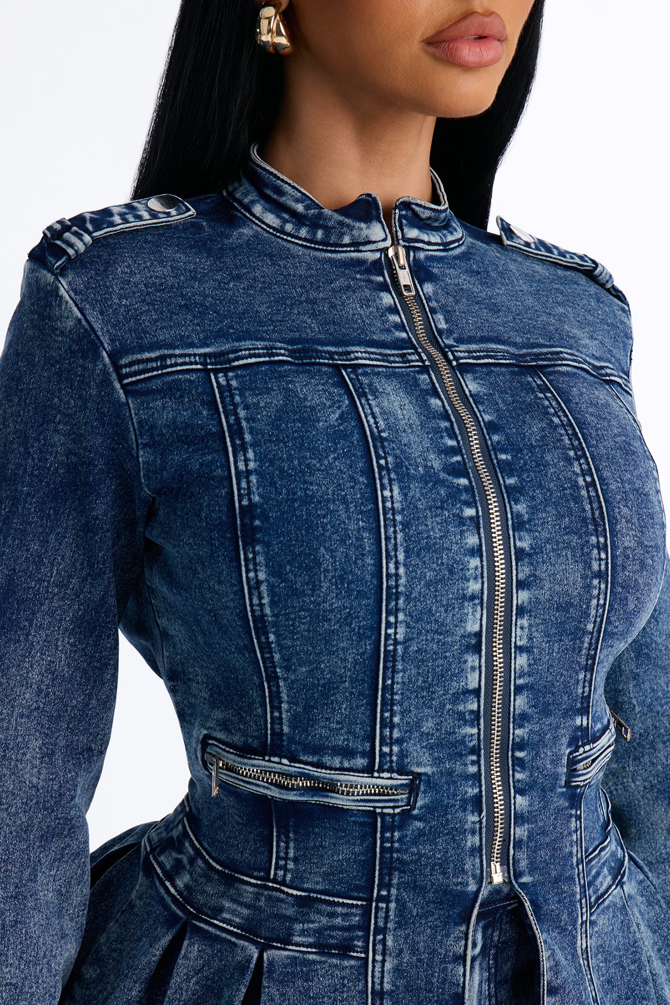 Lowkey Snatched Peplum Denim Jacket - Vintage Wash