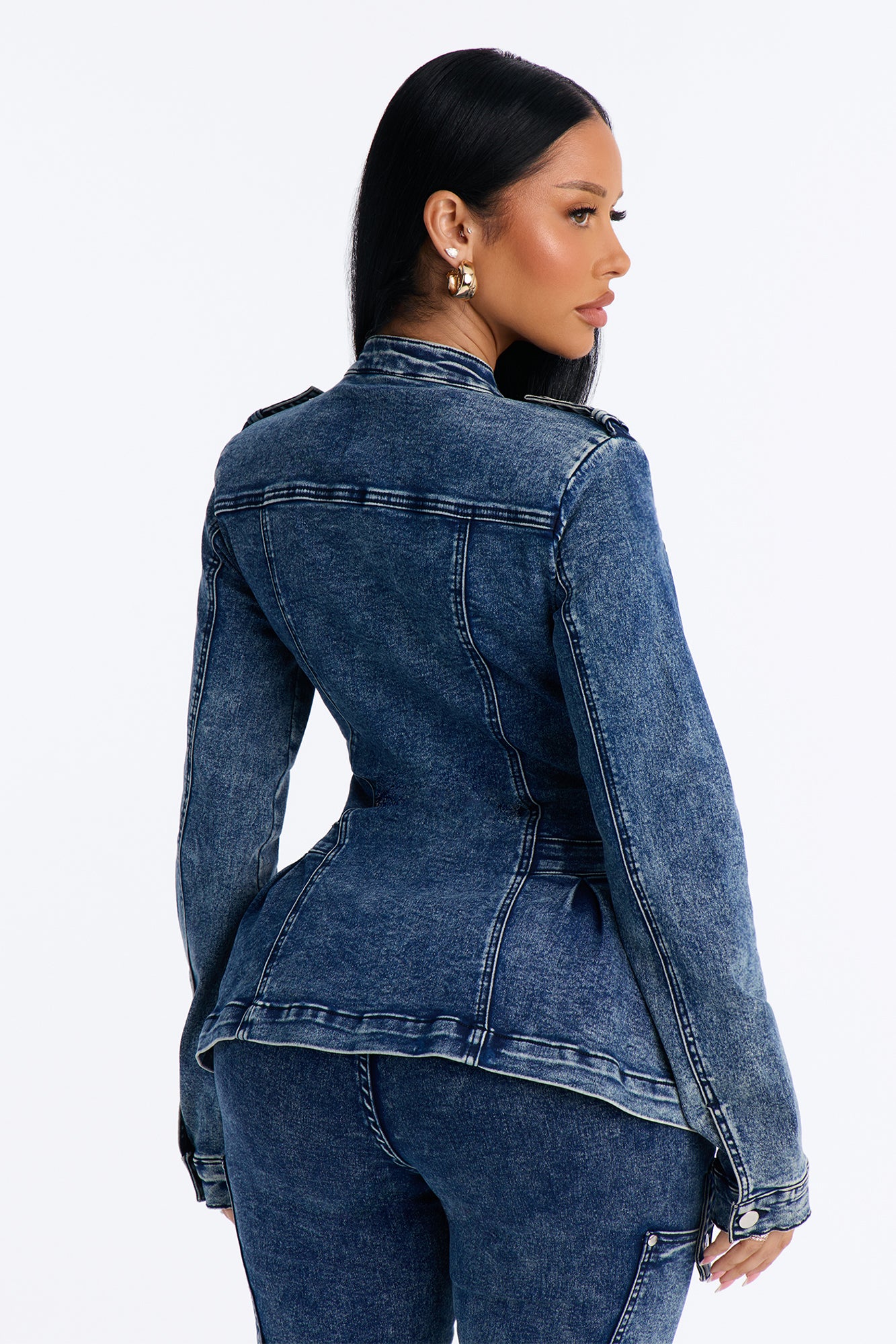 Lowkey Snatched Peplum Denim Jacket - Vintage Wash