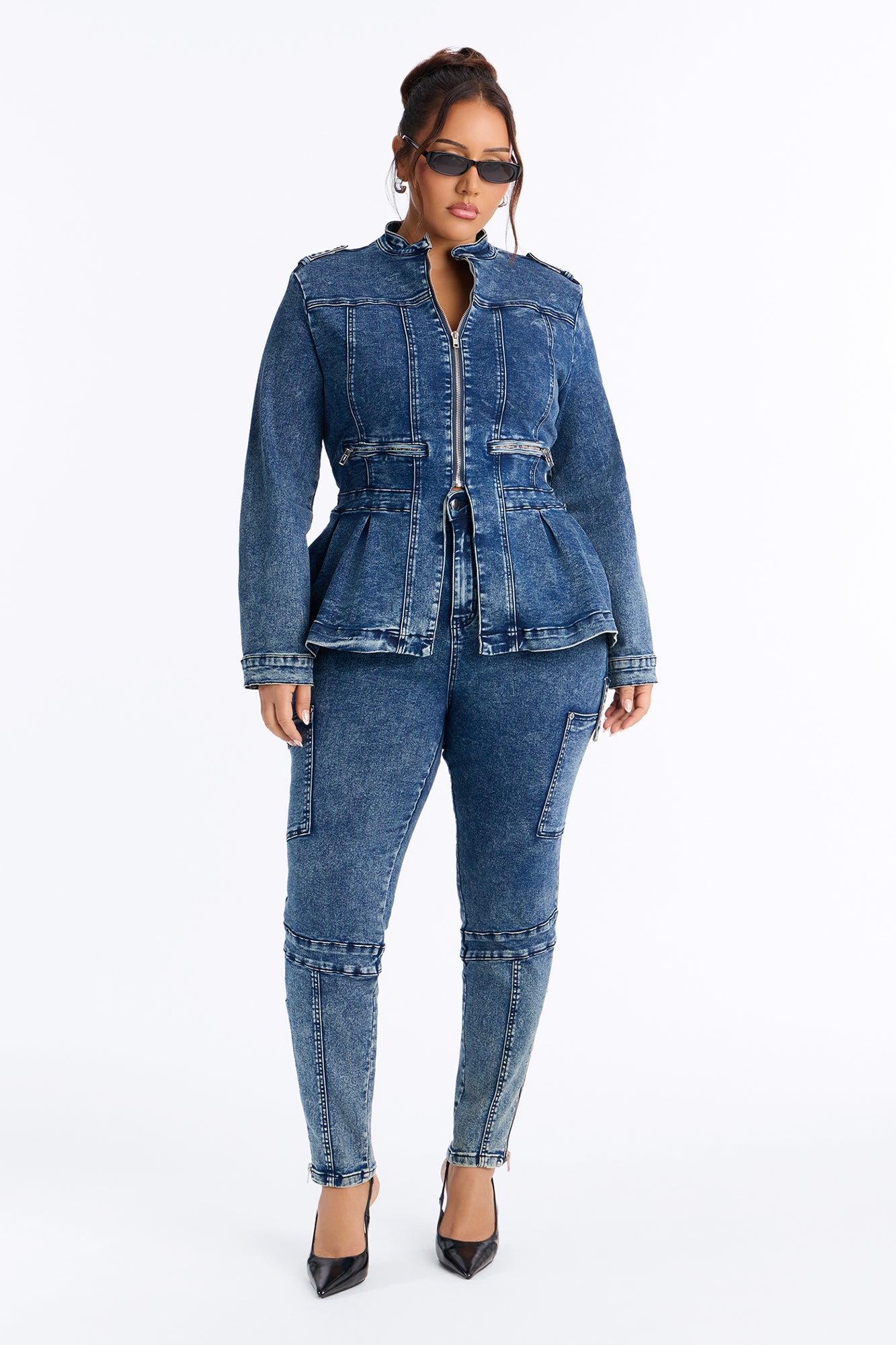 Lowkey Snatched Peplum Denim Jacket - Vintage Wash