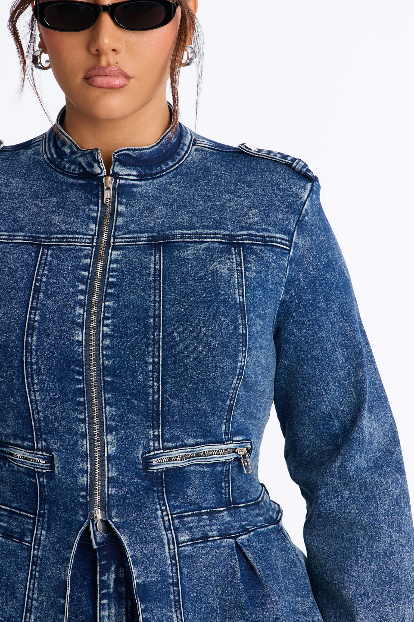 Lowkey Snatched Peplum Denim Jacket - Vintage Wash