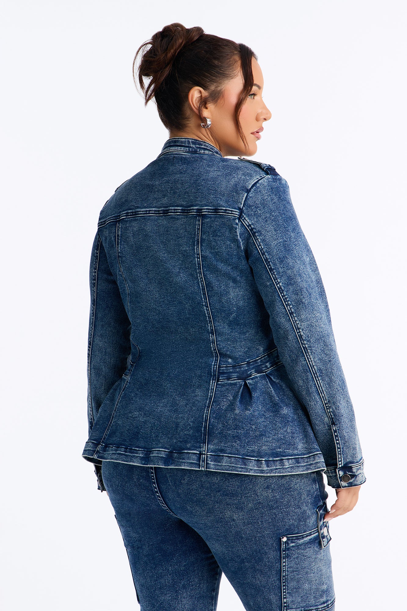 Lowkey Snatched Peplum Denim Jacket - Vintage Wash