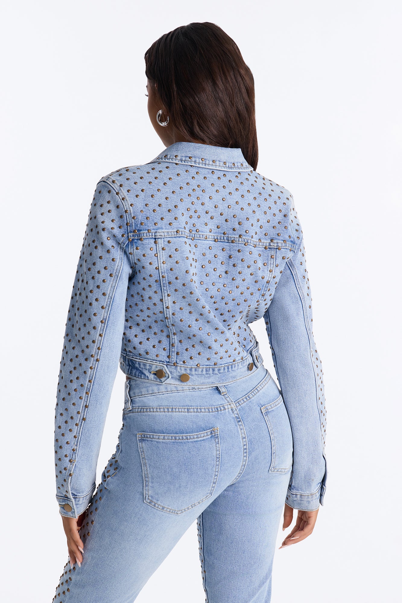 Paris Premium Stud Embellished Denim Jacket - Light Wash