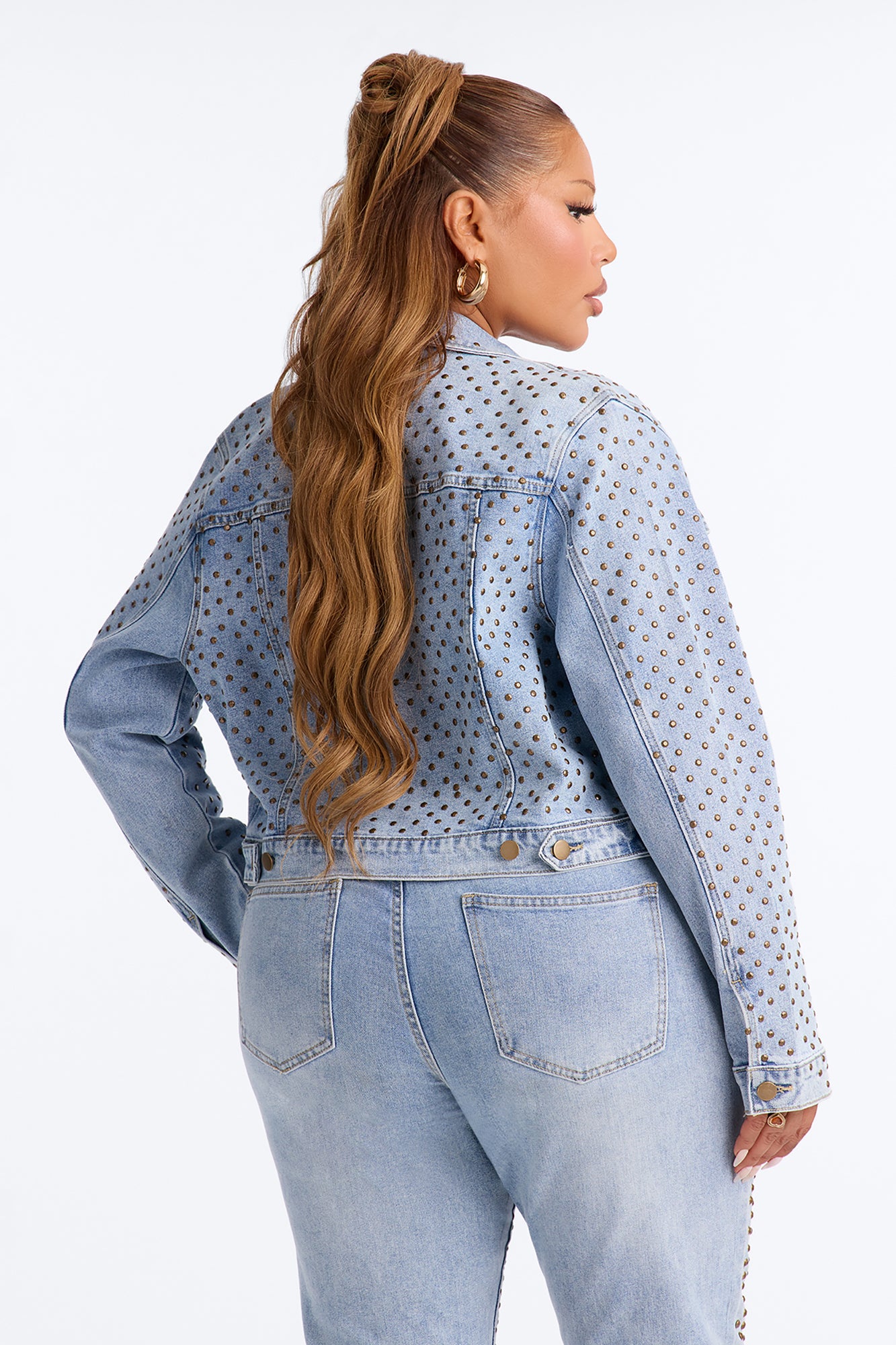 Paris Premium Stud Embellished Denim Jacket - Light Wash