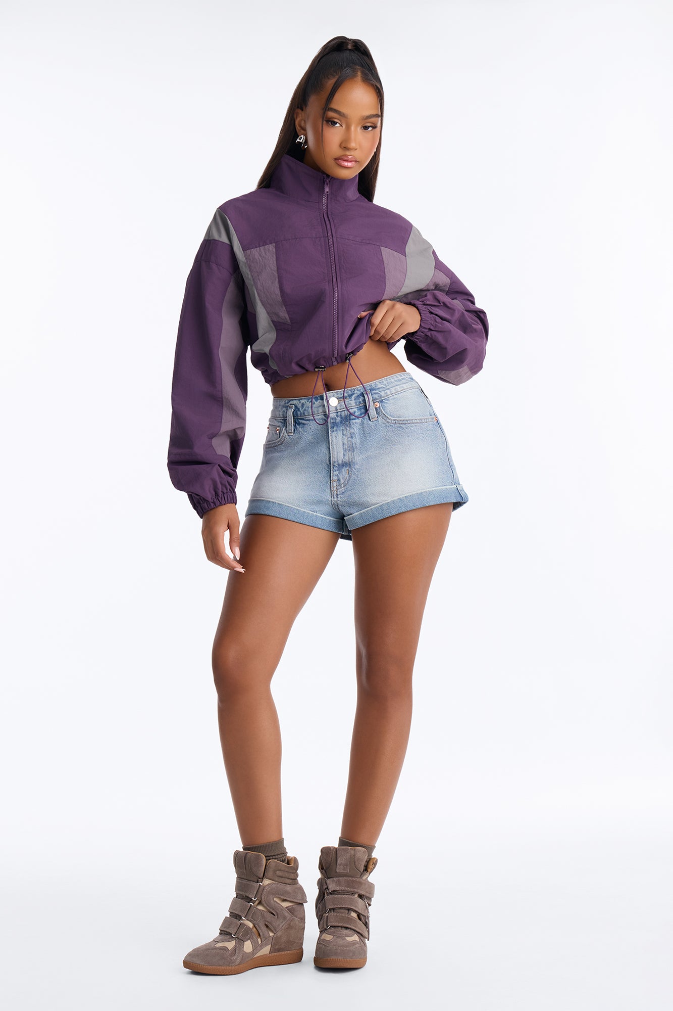 90s Flashback Roll Cuff Stretch Denim Shorts - Vintage Wash