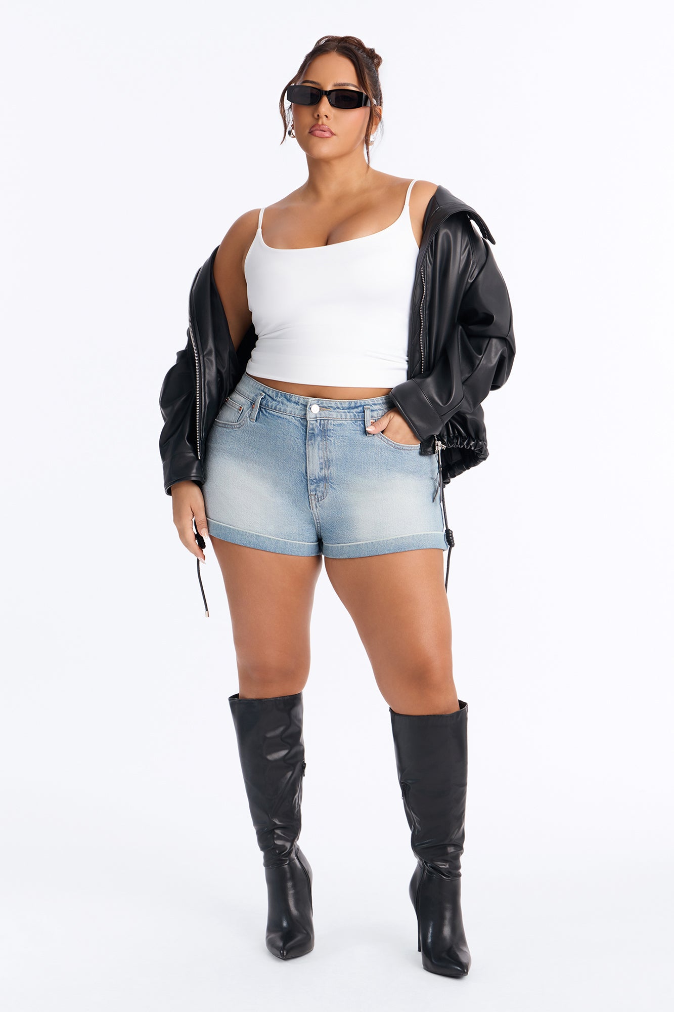 90s Flashback Roll Cuff Stretch Denim Shorts - Vintage Wash
