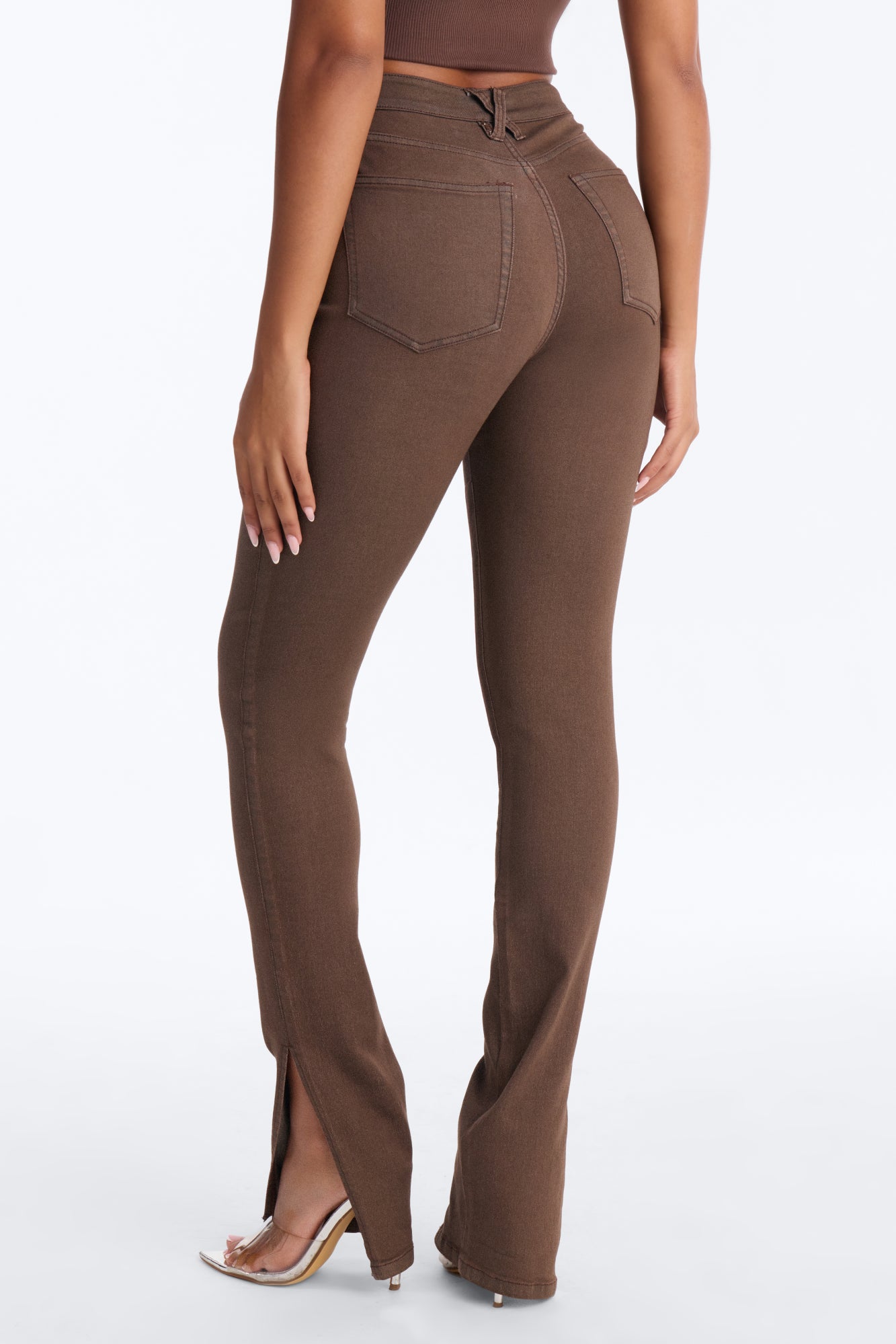 Sierra Split Hem High Rise Stretch Skinny Jeans - Brown