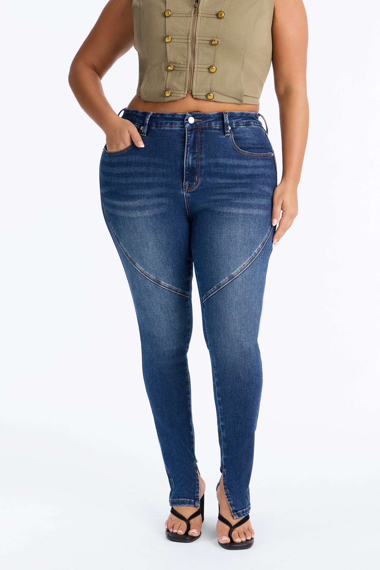 Rialto High Rise Split Hem Skinny Jeans - Dark Wash