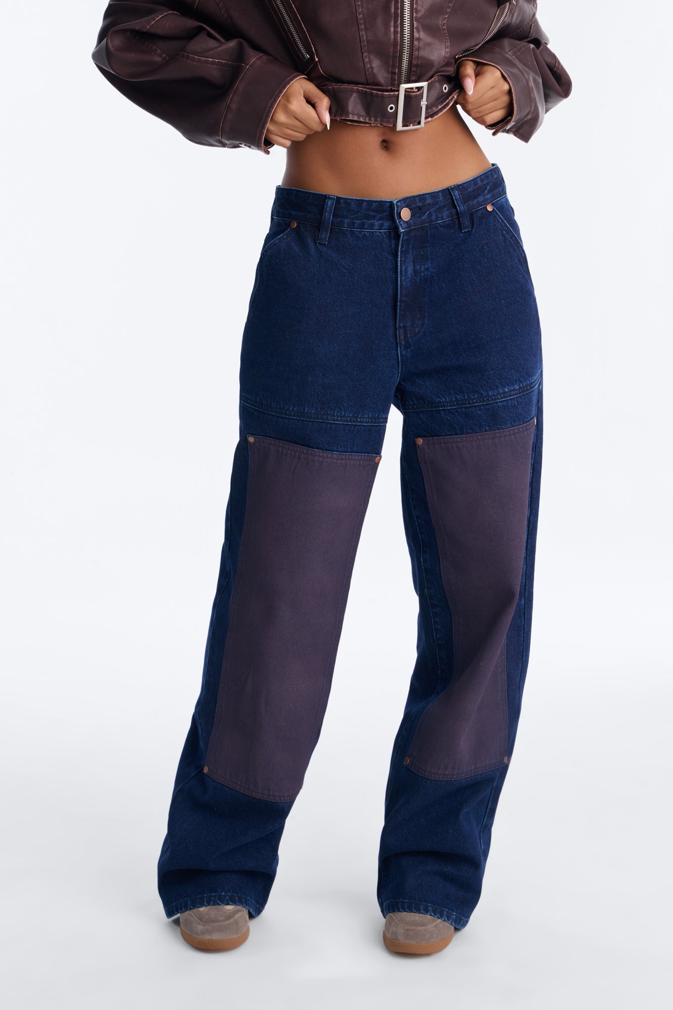 Portia Paneled Utility Baggy Jeans - Dark Wash