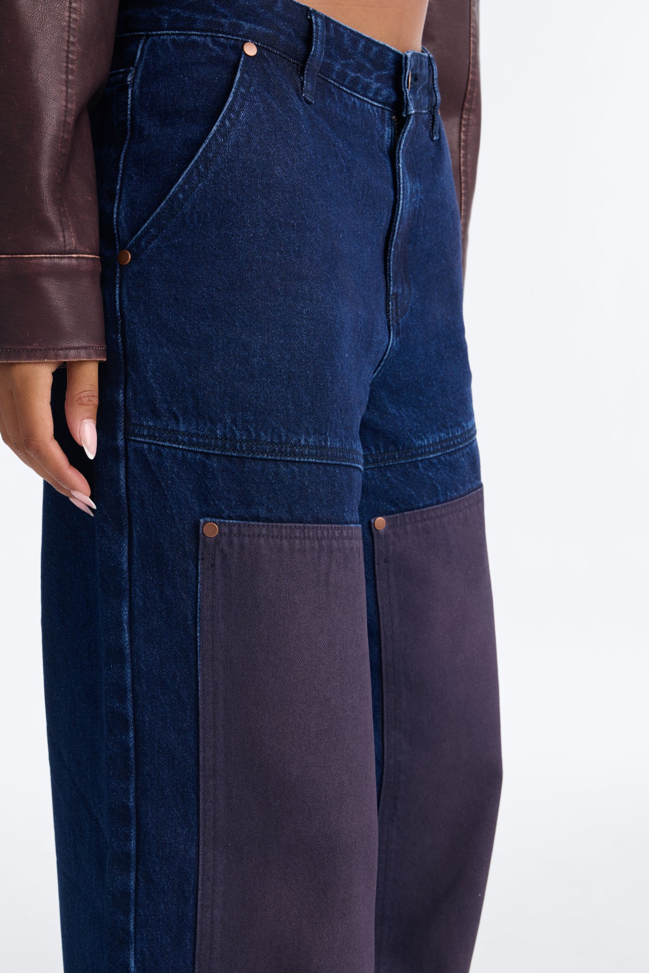 Portia Paneled Utility Baggy Jeans - Dark Wash