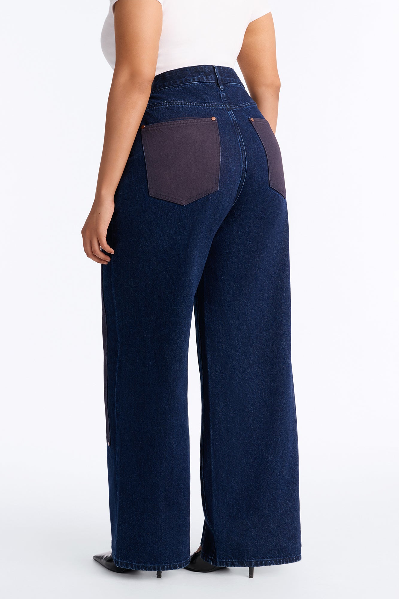 Portia Paneled Utility Baggy Jeans - Dark Wash