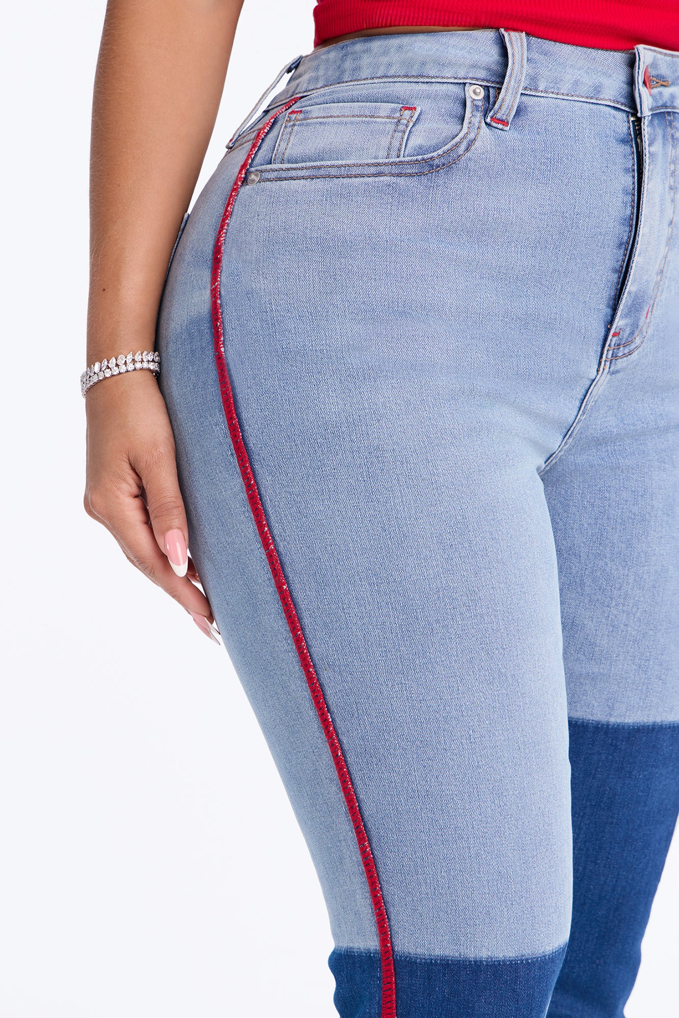 Fast Track Two Tone High Rise Skinny Jeans - Medium Wash