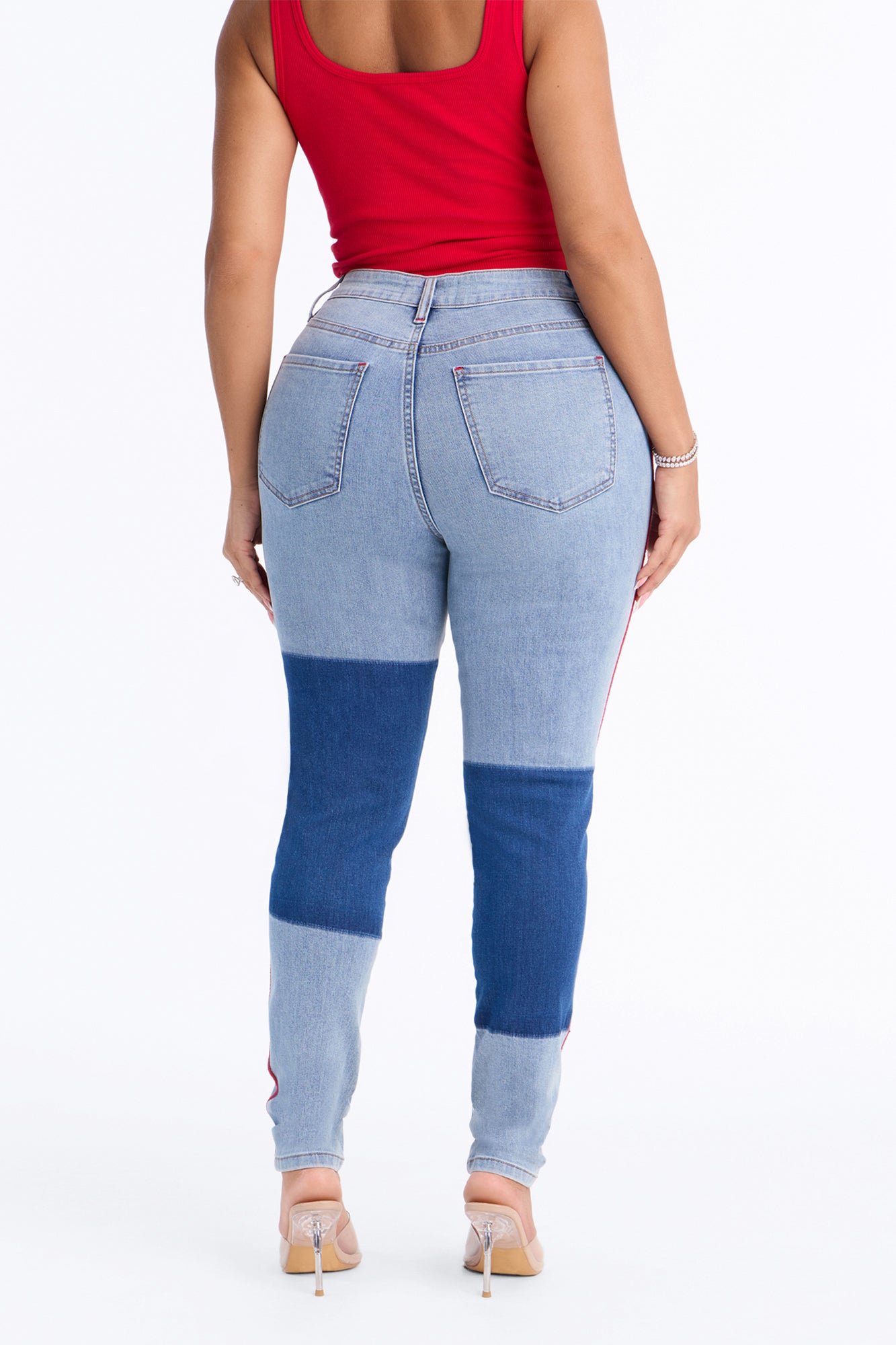 Fast Track Two Tone High Rise Skinny Jeans - Medium Wash