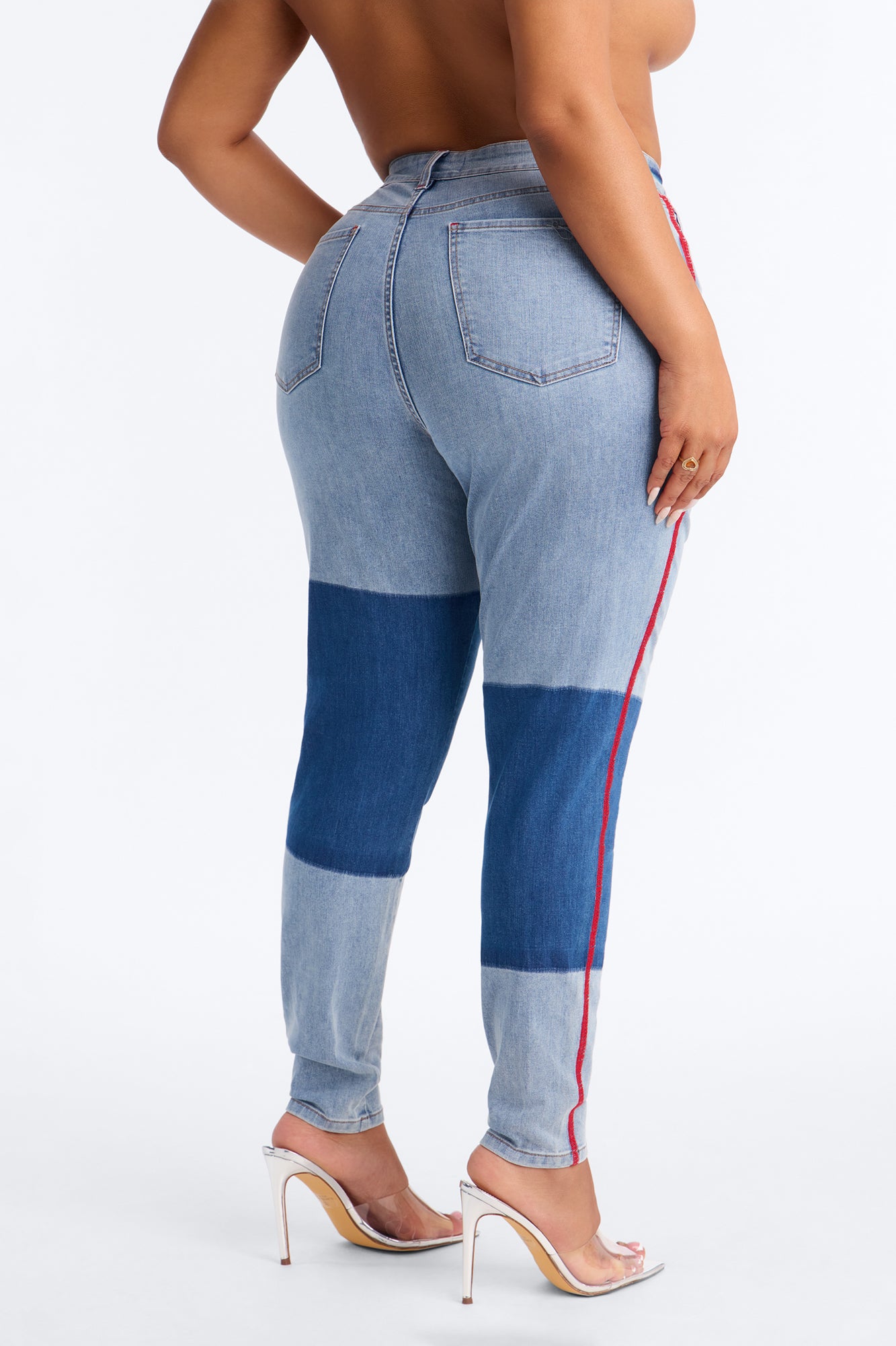 Fast Track Two Tone High Rise Skinny Jeans - Medium Wash