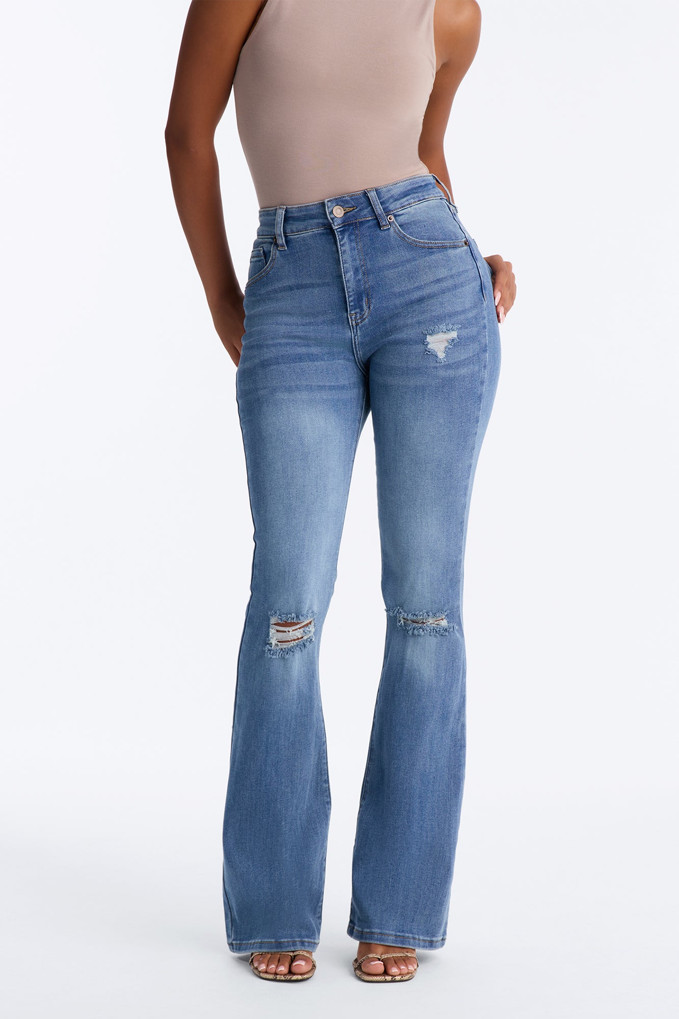 Attention Seeker Soft Stretch Flare Jeans - Medium Wash
