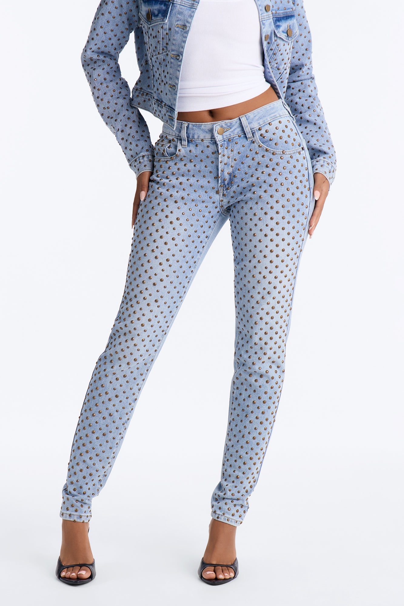 Paris Premium Stud Embellished Skinny Jeans - Light Wash