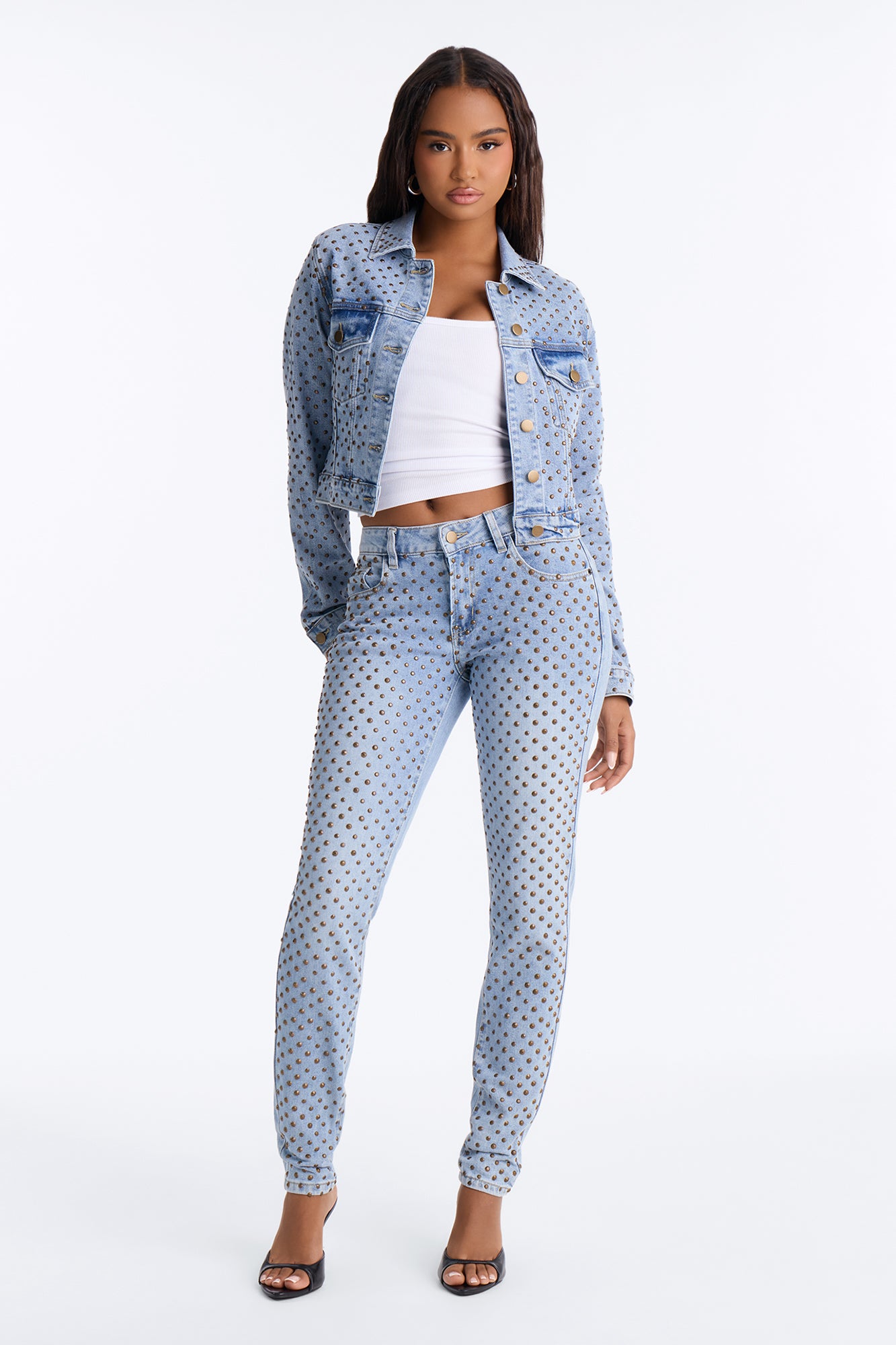 Paris Premium Stud Embellished Skinny Jeans - Light Wash