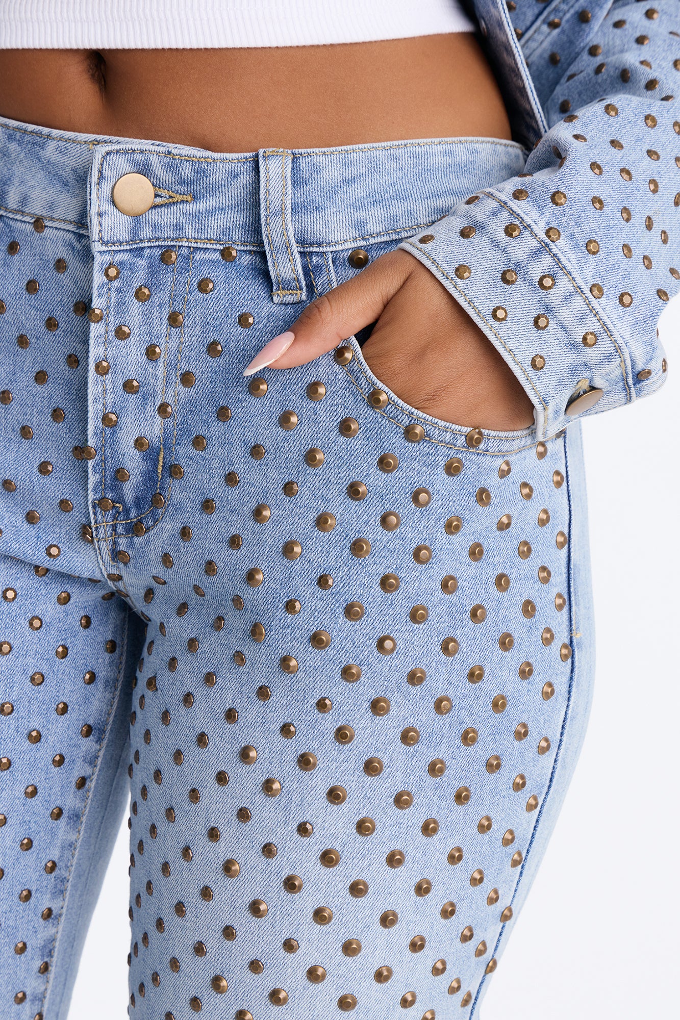 Paris Premium Stud Embellished Skinny Jeans - Light Wash