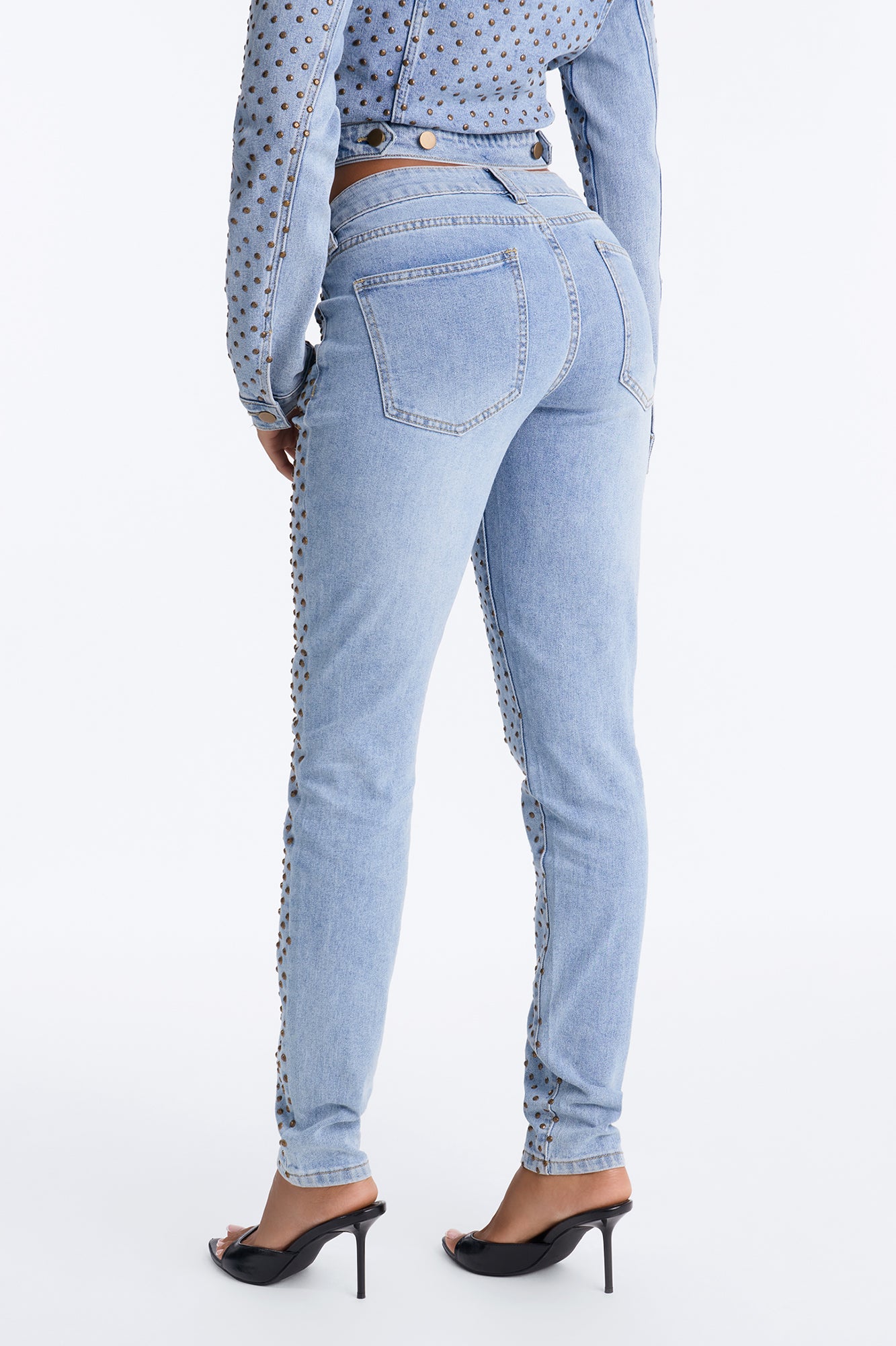 Paris Premium Stud Embellished Skinny Jeans - Light Wash