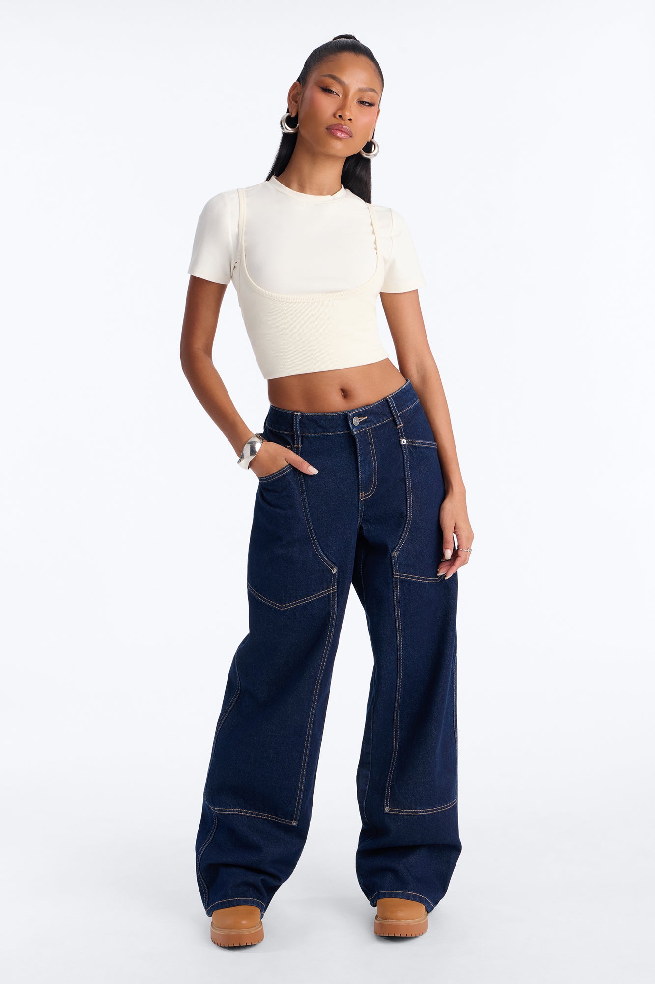 Berlin Non Stretch Wide Leg Jeans - Dark Denim