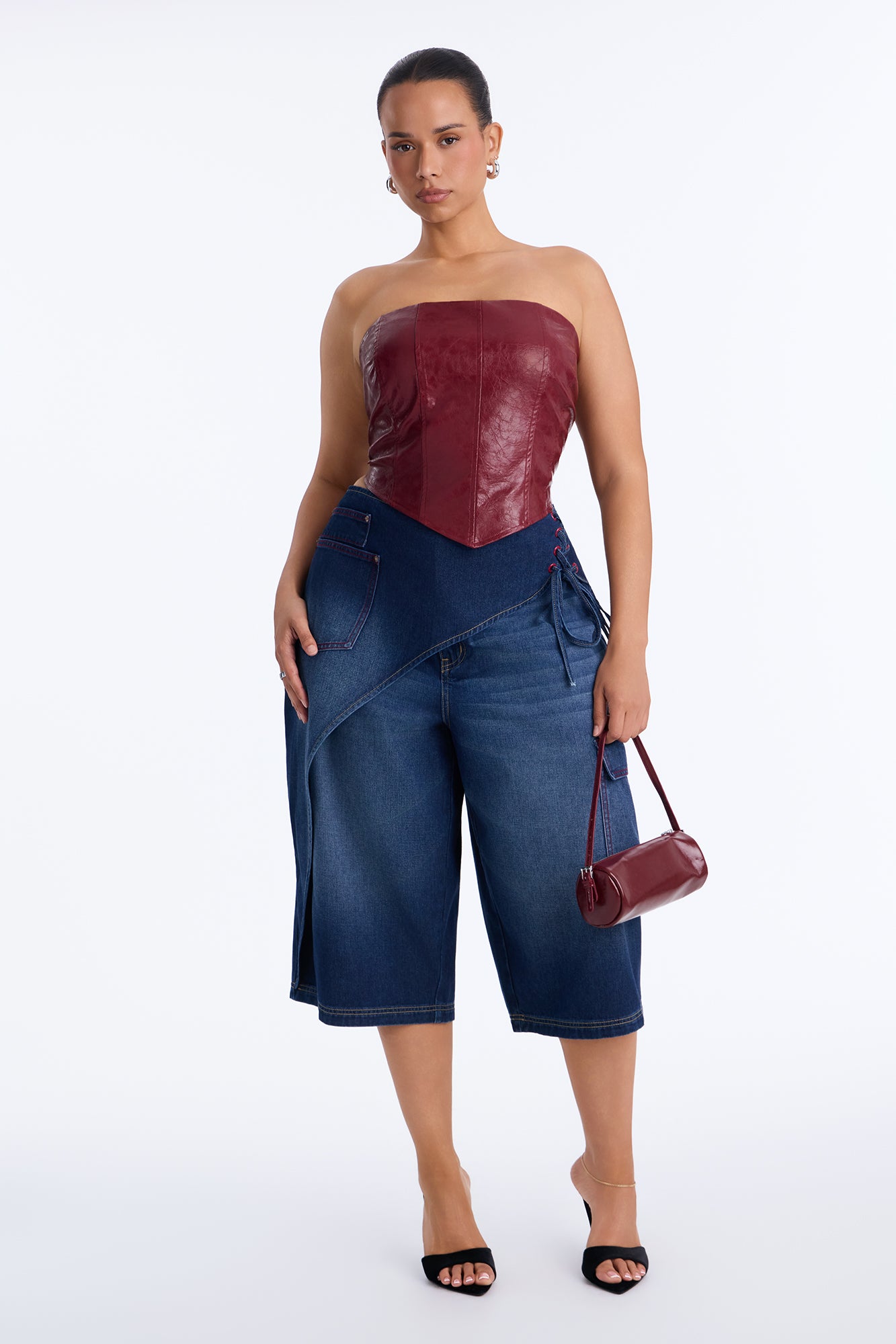 Left Unsaid Cargo Lace Up Overlay Culotte Jeans - Dark Wash