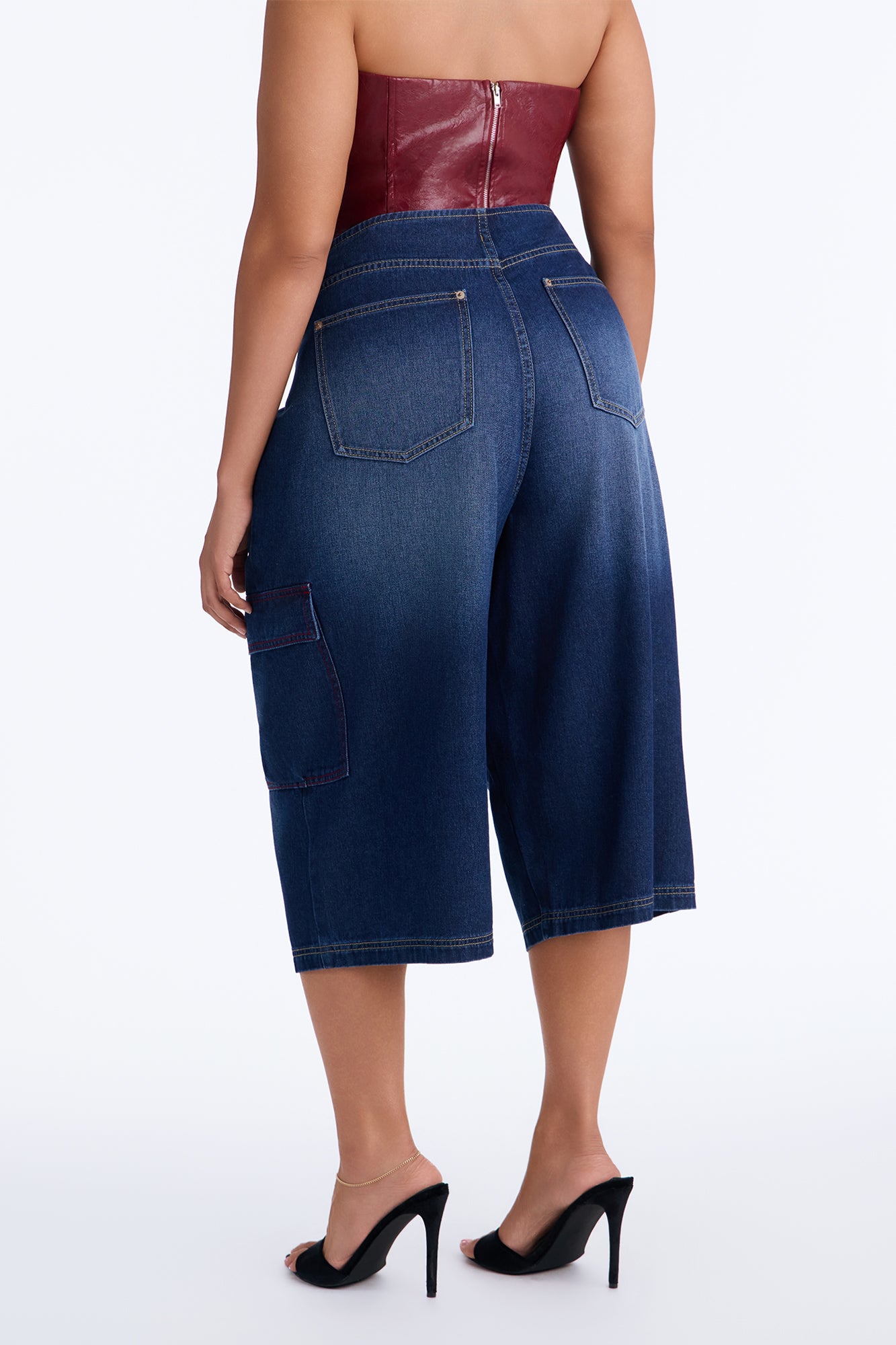 Left Unsaid Cargo Lace Up Overlay Culotte Jeans - Dark Wash