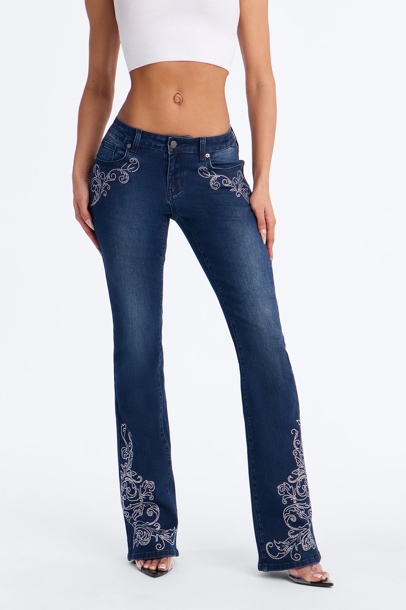 Nashville Charm Low Rise Embellished Stretch Bootcut Jeans - Dark Wash