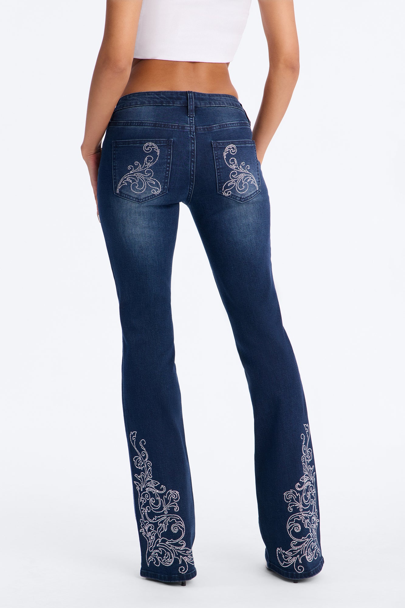 Nashville Charm Low Rise Embellished Stretch Bootcut Jeans - Dark Wash