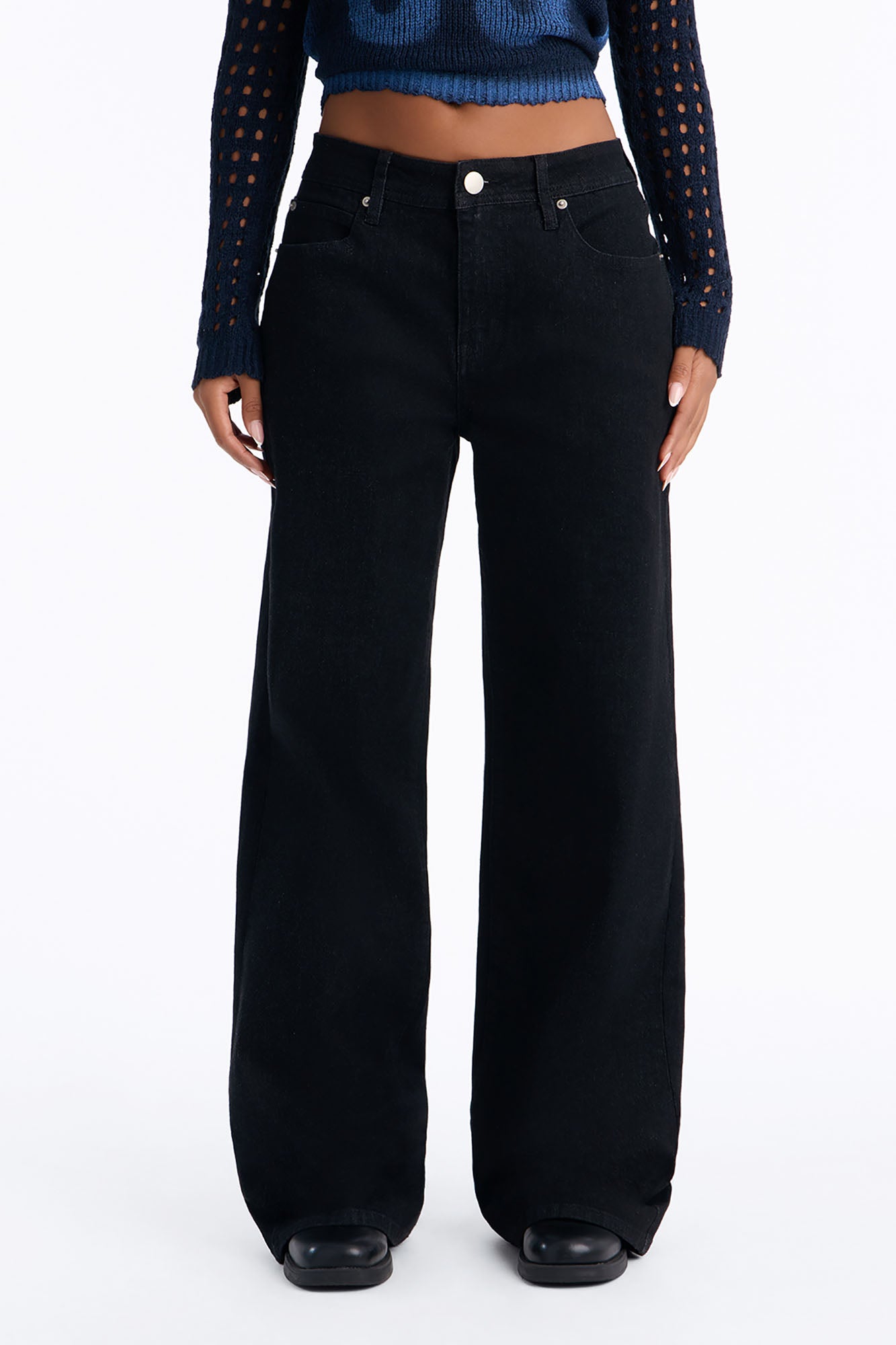 Northie Drop Waist Loose Wide Leg Jeans - Black