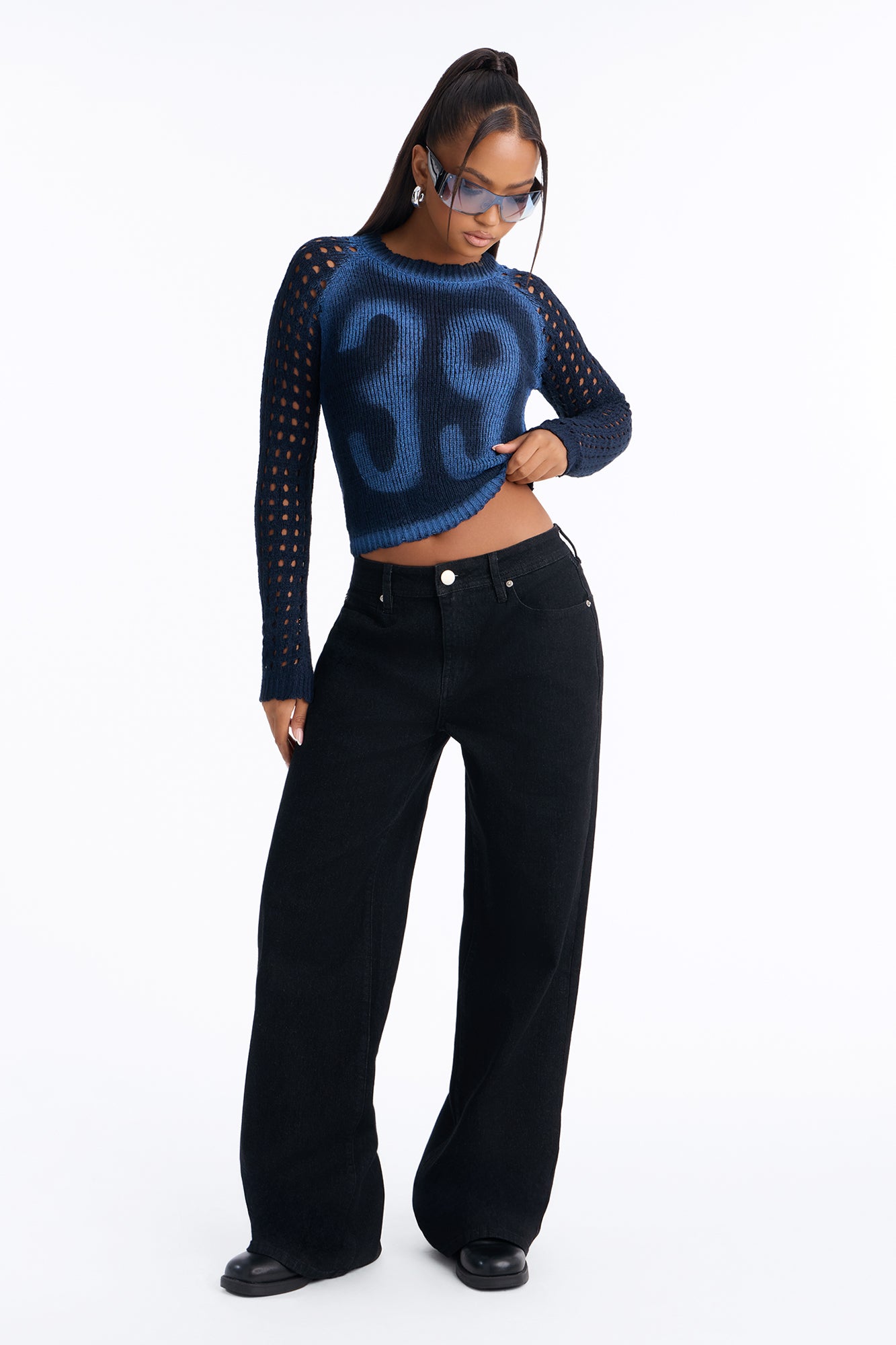 Northie Drop Waist Loose Wide Leg Jeans - Black