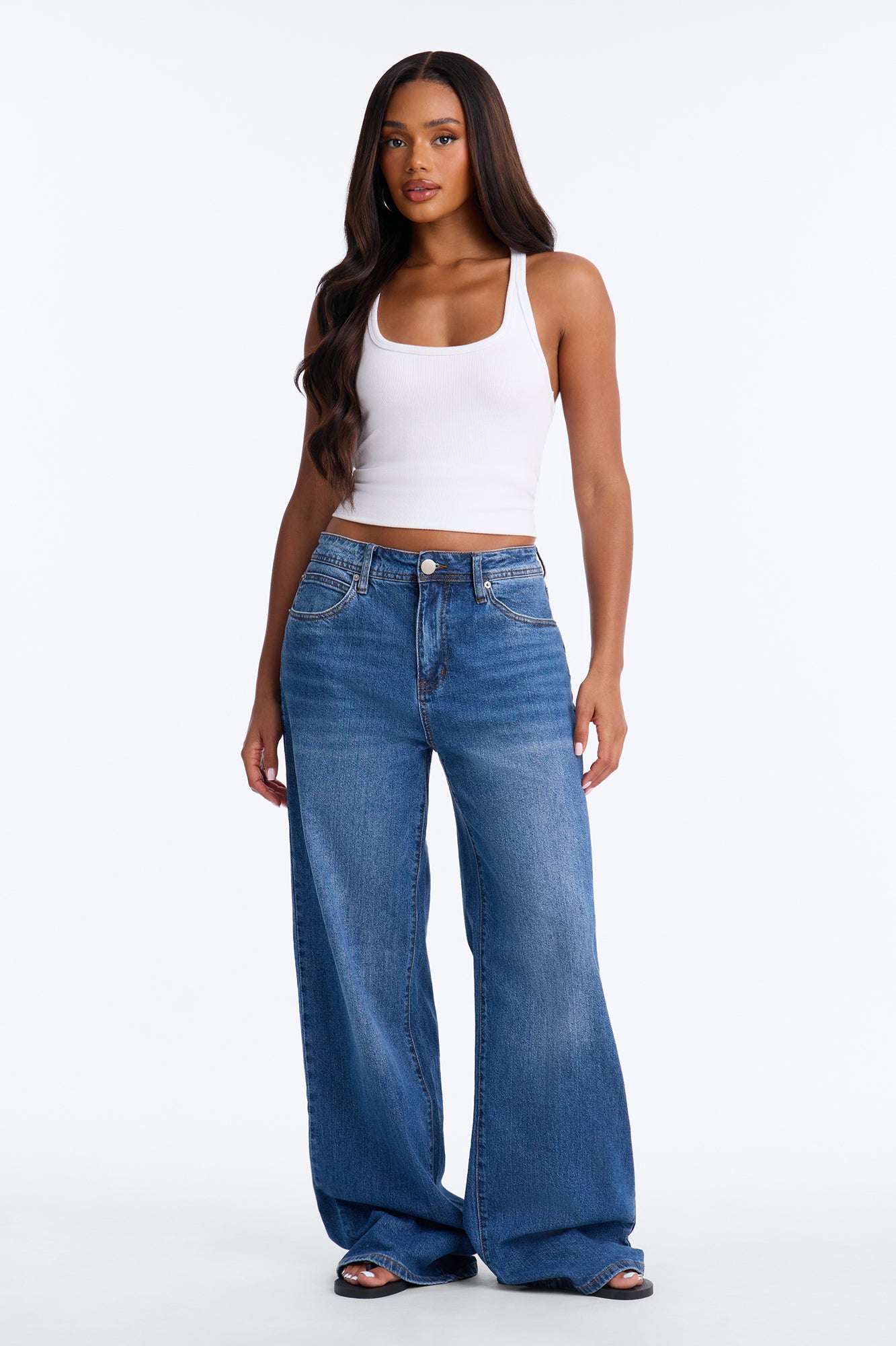 Northie Drop Waist Loose Wide Leg Jeans - Medium Wash
