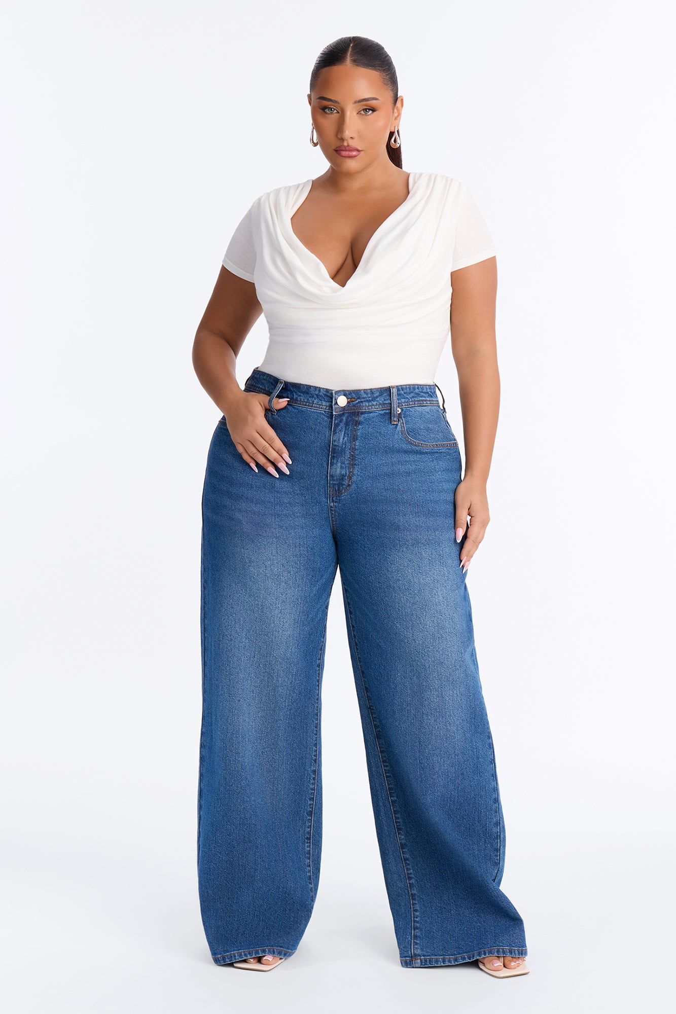 Northie Drop Waist Loose Wide Leg Jeans - Medium Wash
