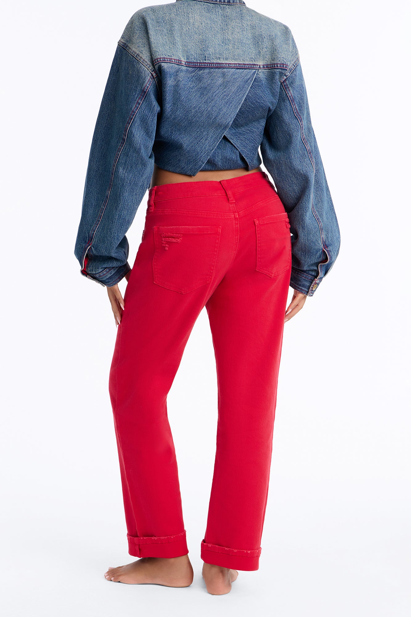 Smoke Signal Distressed Mom Jeans - Red