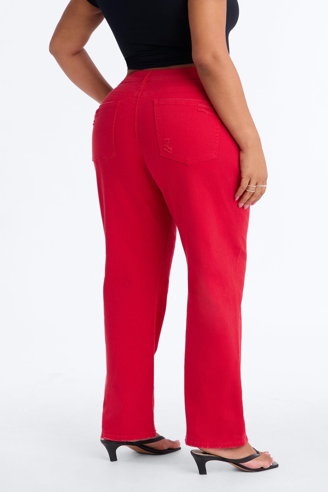 Smoke Signal Distressed Mom Jeans - Red