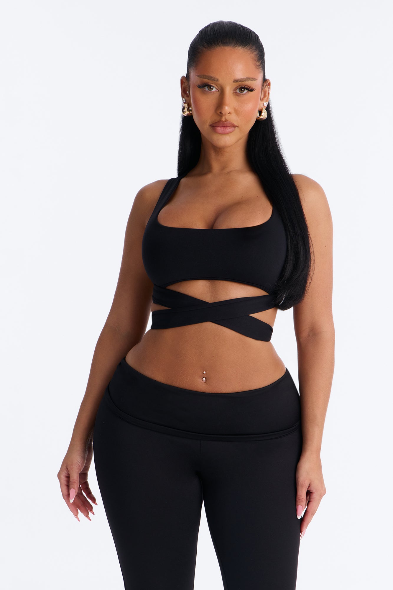 Seamless Smooth Double Lined Tie Waist Bra Top - Black