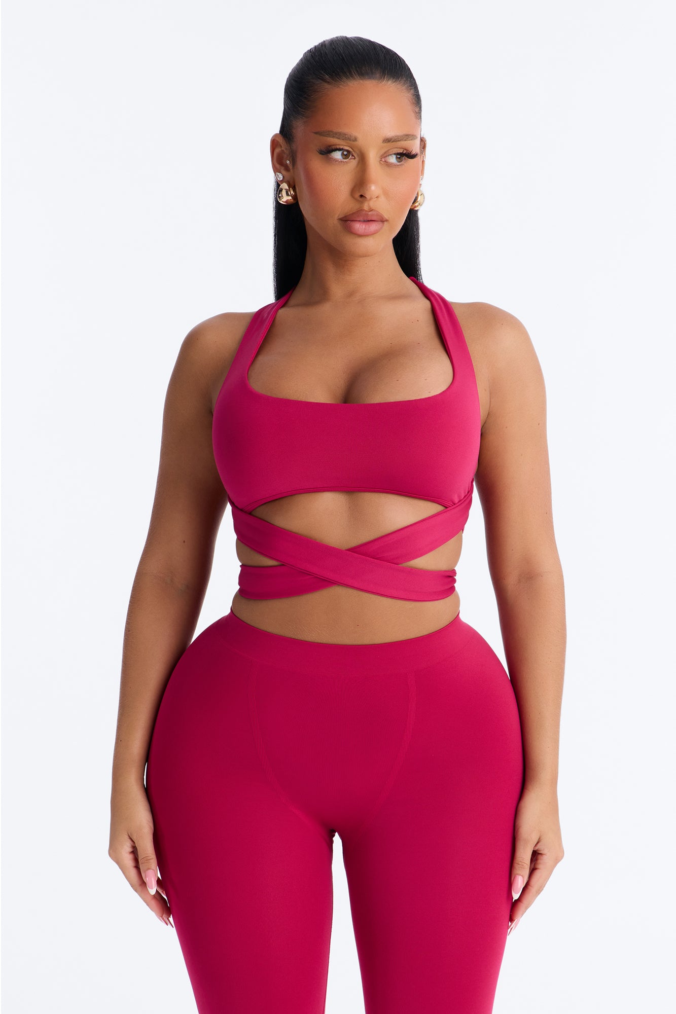 Seamless Smooth Double Lined Tie Waist Bra Top - Raspberry
