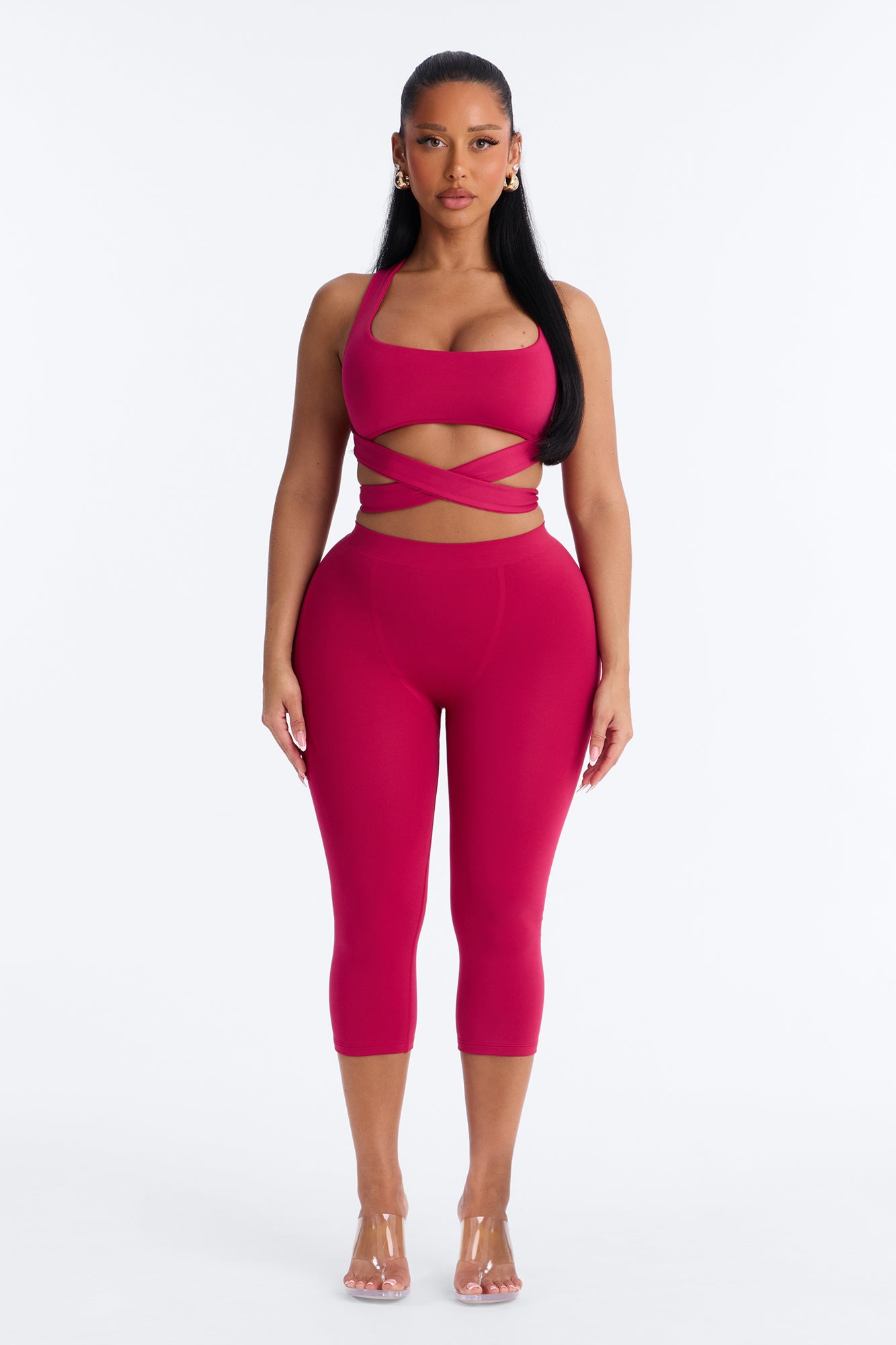 Seamless Smooth Double Lined Tie Waist Bra Top - Raspberry
