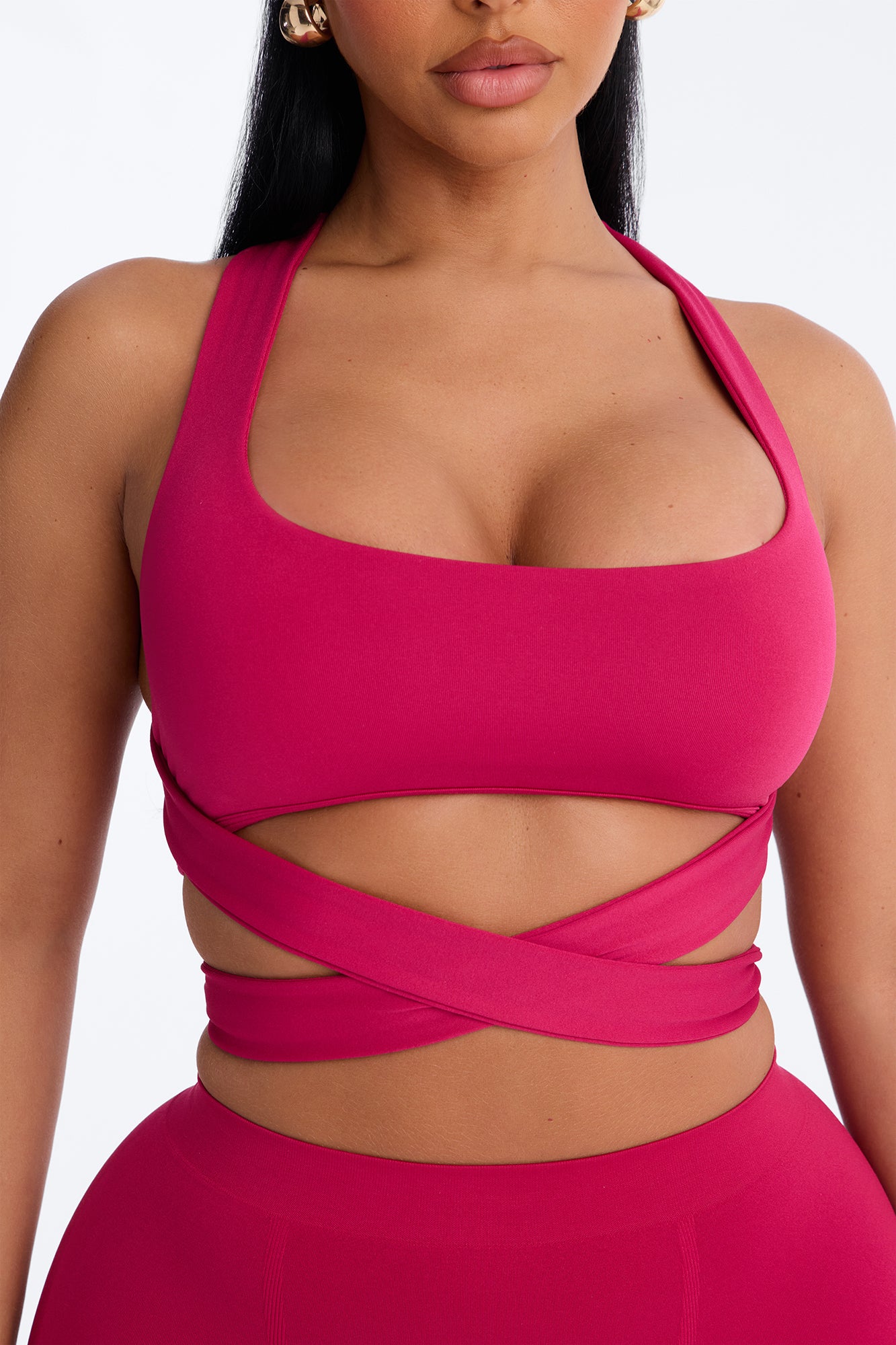 Seamless Smooth Double Lined Tie Waist Bra Top - Raspberry