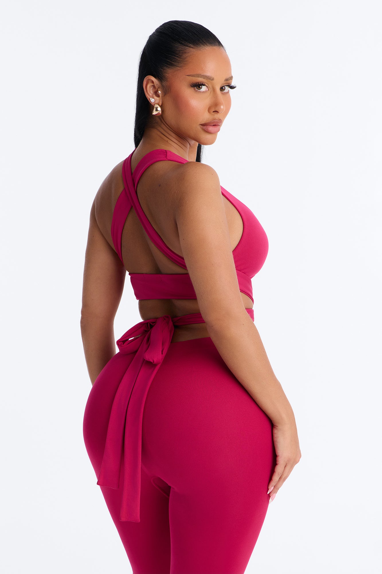Seamless Smooth Double Lined Tie Waist Bra Top - Raspberry