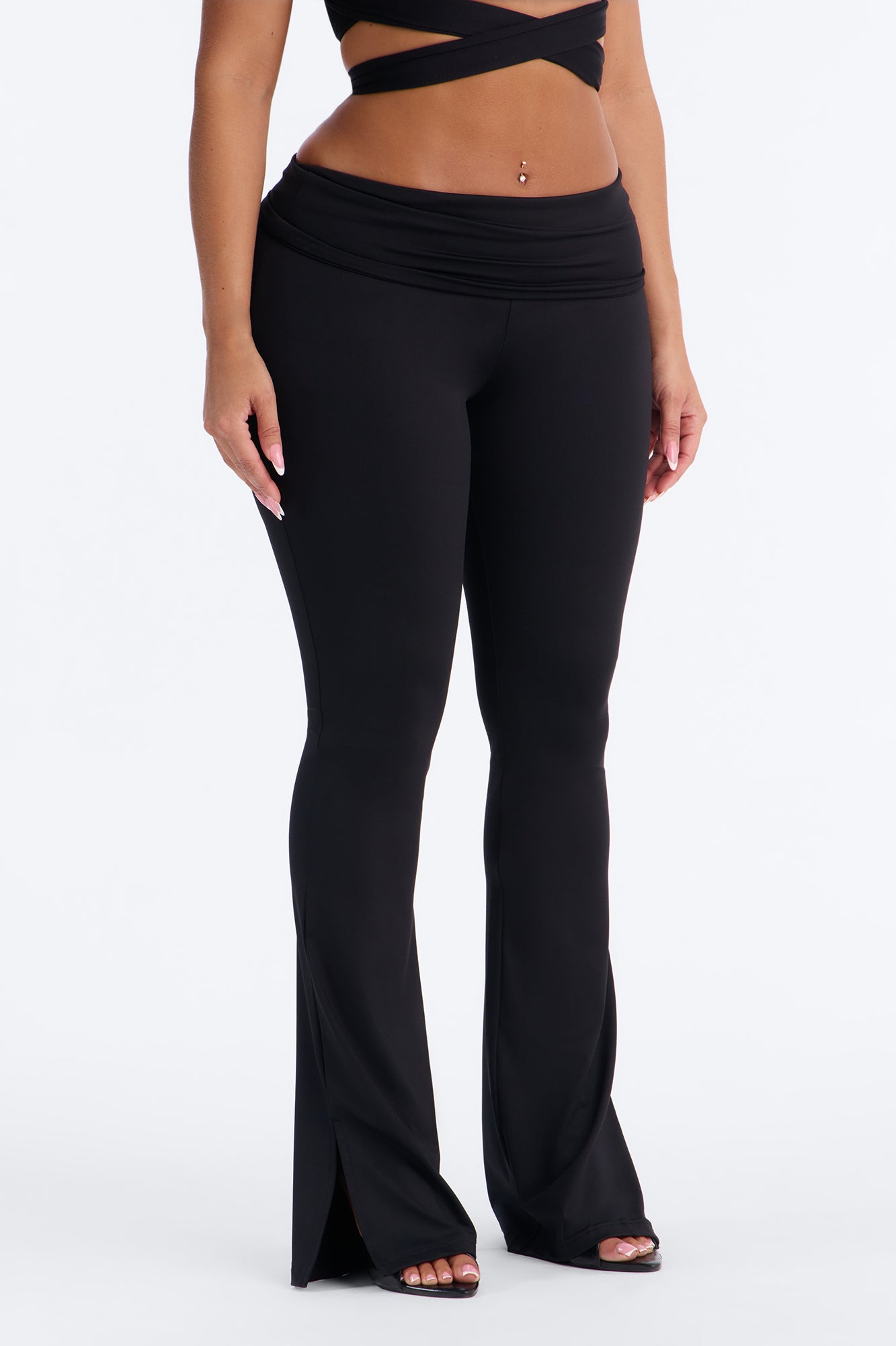 Contour Foldover Split Flare Legging - Black