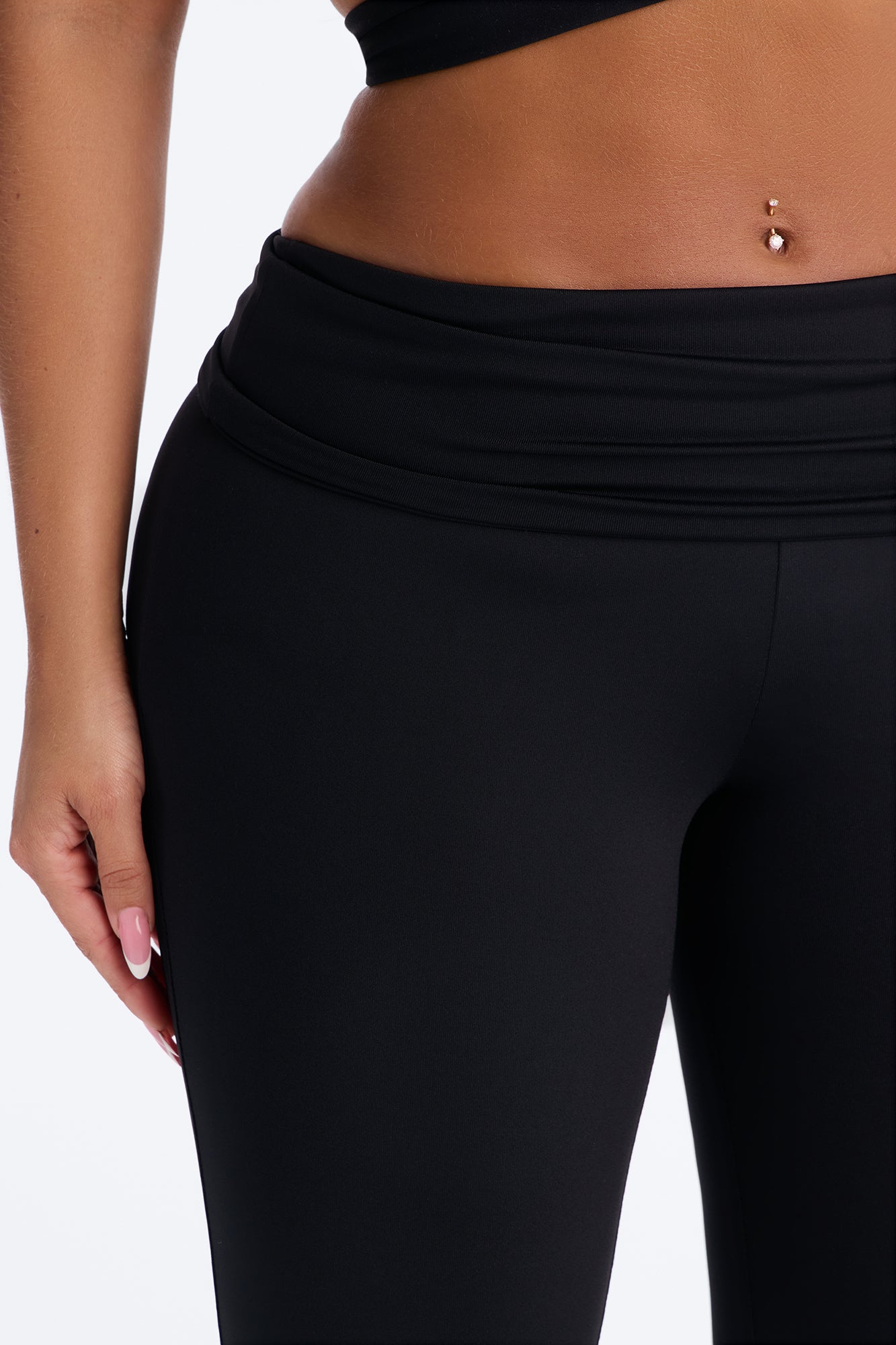 Contour Foldover Split Flare Legging - Black