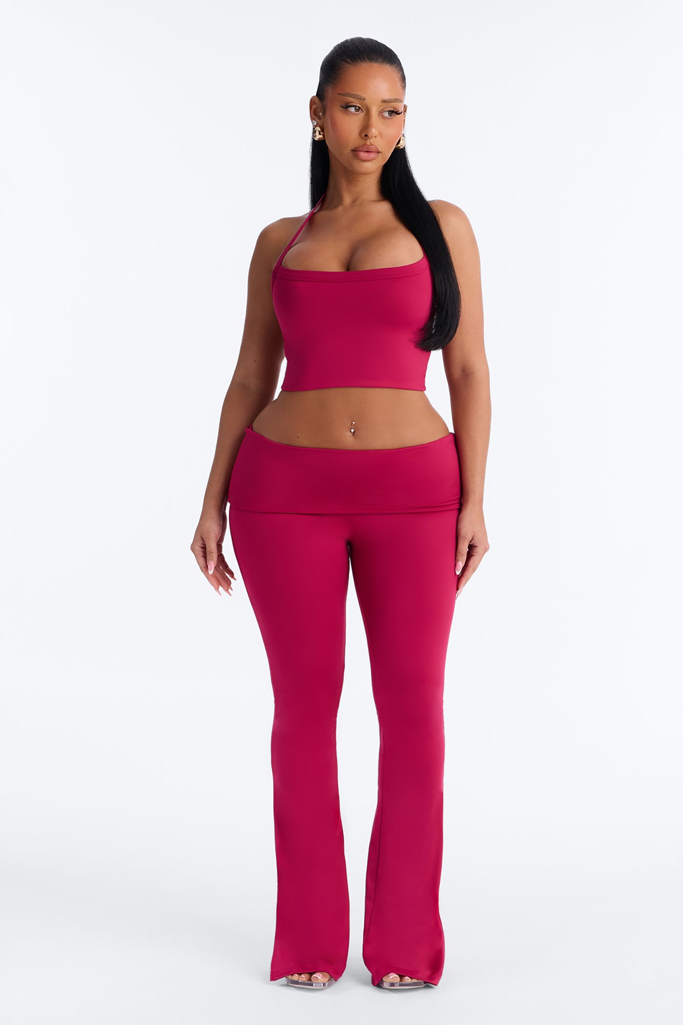 Contour Foldover Split Flare Legging - Raspberry